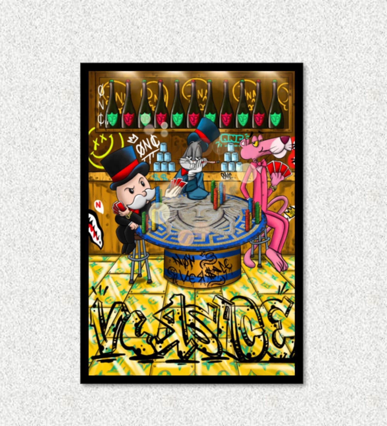 CARTOON MILLIONAIRE MONOPOLY MAN PANTHER POKER CASINO HD Poster With Black Frame, 12.5   17.3 Inches