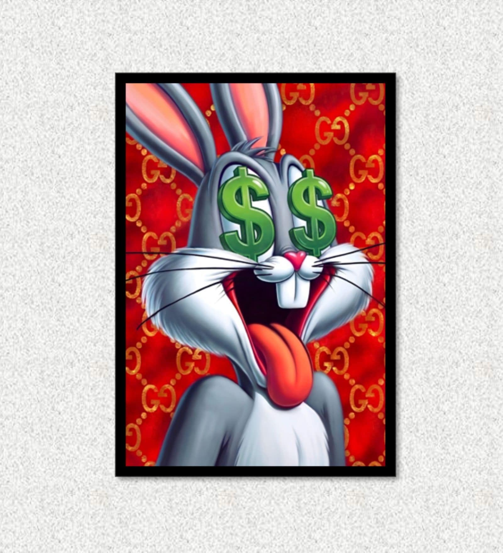 MONEY LOVE BUNNY Poster With Black Frame, 12.5 X 17.3 Inches