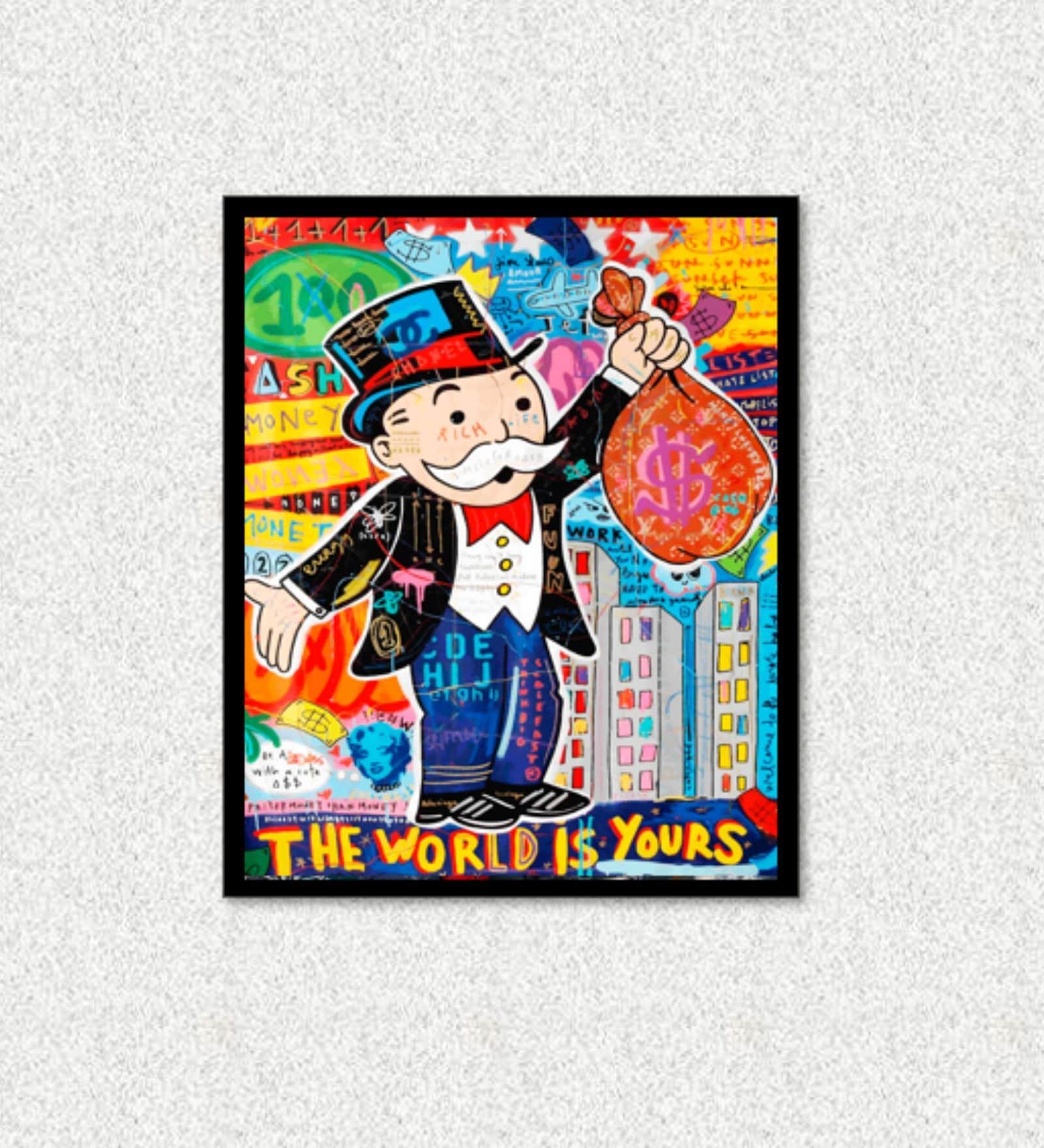 MILLIONAIRE MAN CITY MONEY BAG STREET ART HD Poster With Black Frame, 12.5 X 17.3 Inches