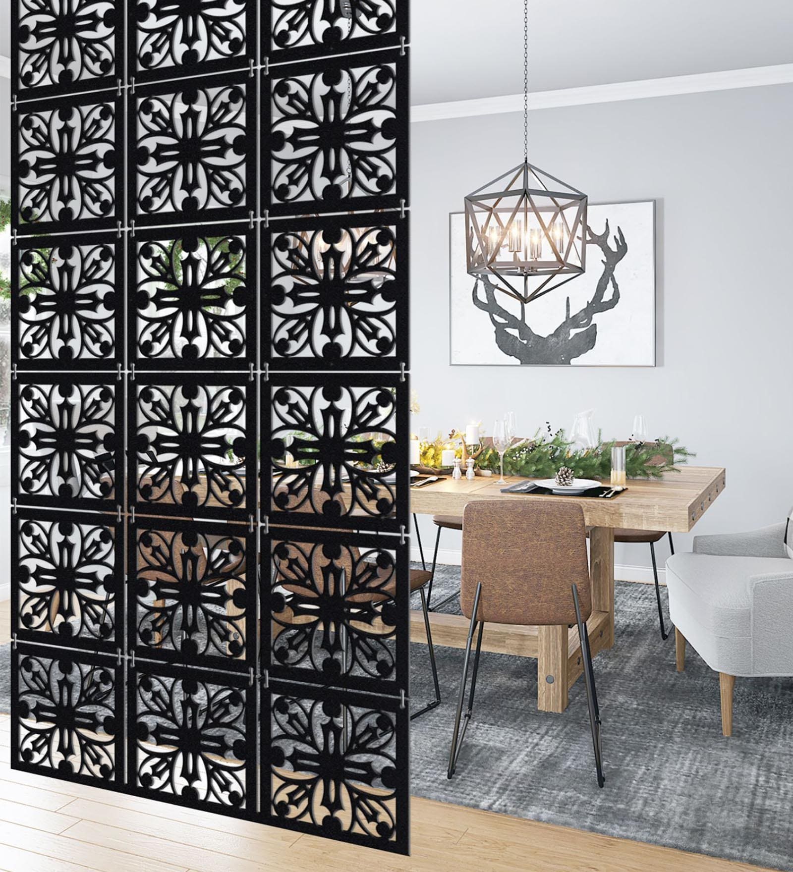 Black Engineered Wood Set of 12 Hanging Room Divider