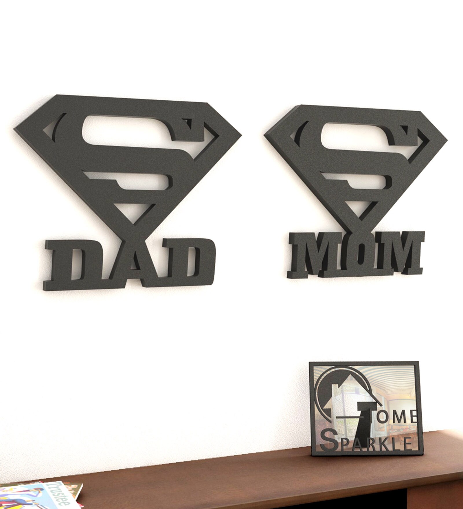 Buy Black Engineered Wood Super Mom & Dad Decals-Set of 2 By Home ...