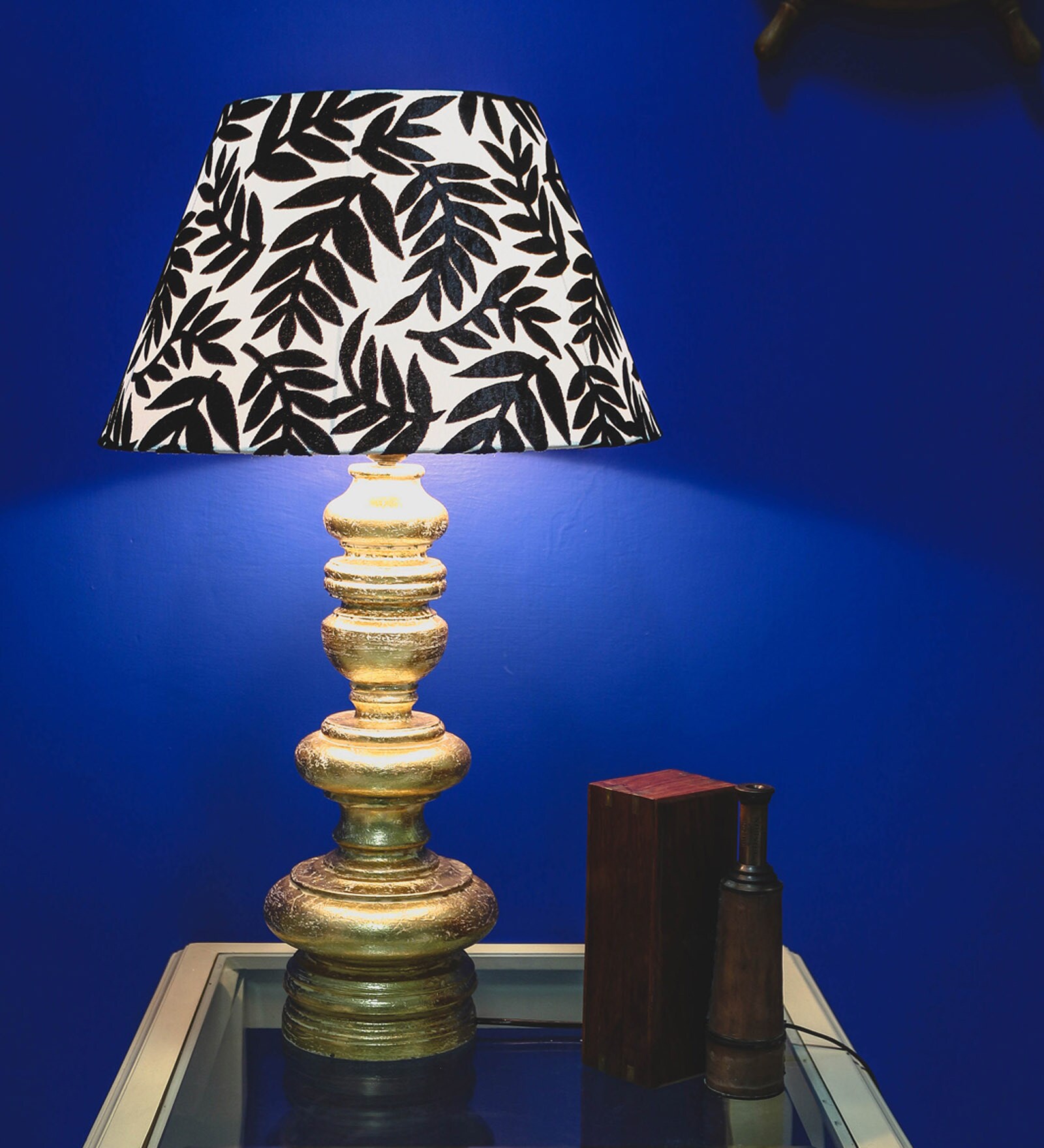 Buy Black Fabric Shade Table Lamp with Gold Base by Grated Ginger at 26