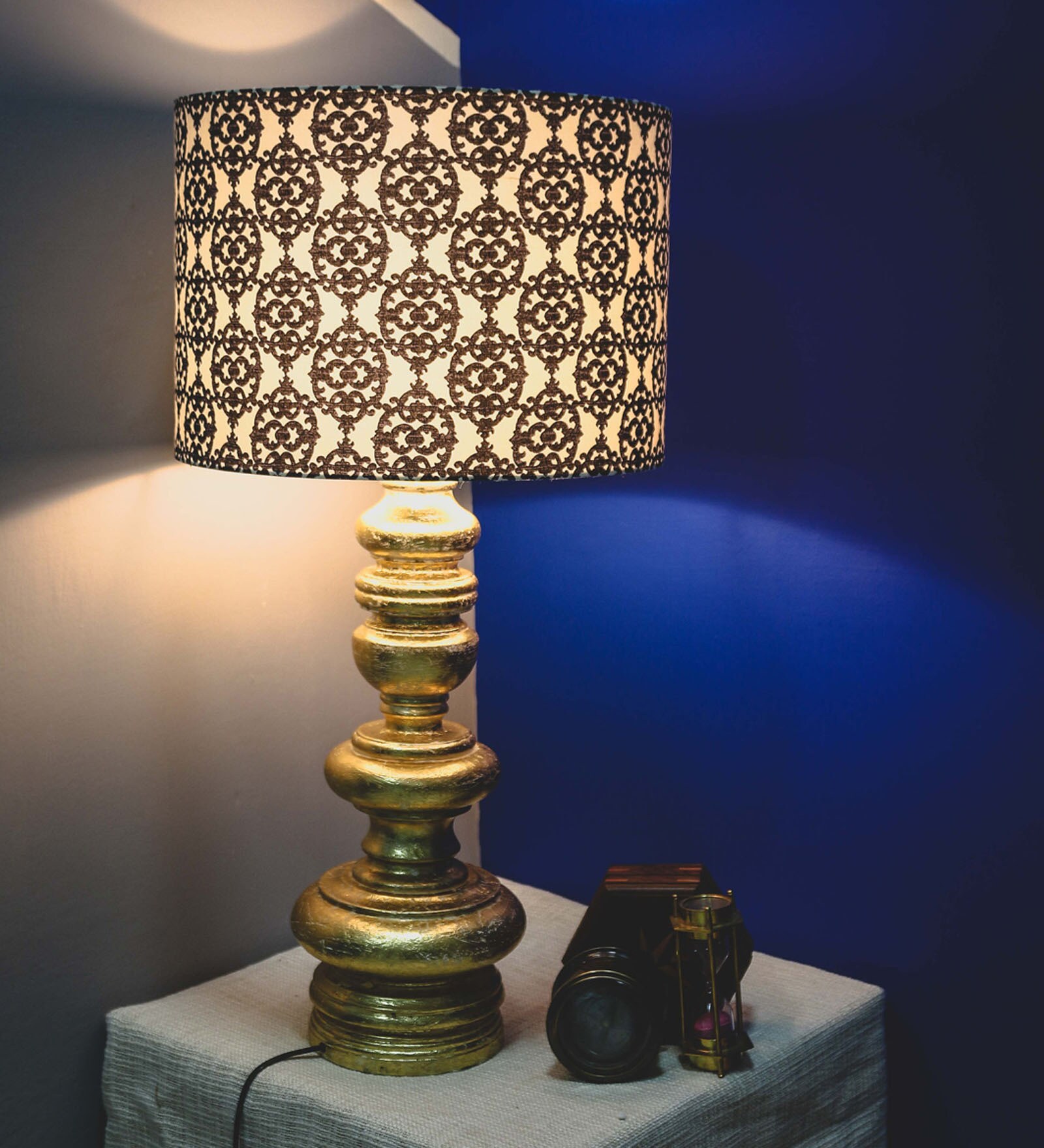 Buy Black Fabric Shade Table Lamp with Gold Base by Grated Ginger at 27