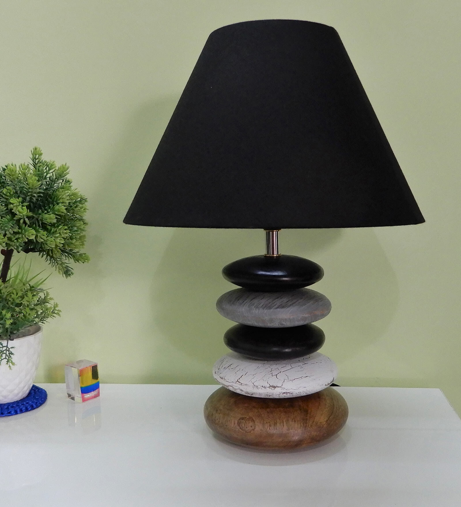 Black Fabric Shade With Multicoloured Base Table Lamp