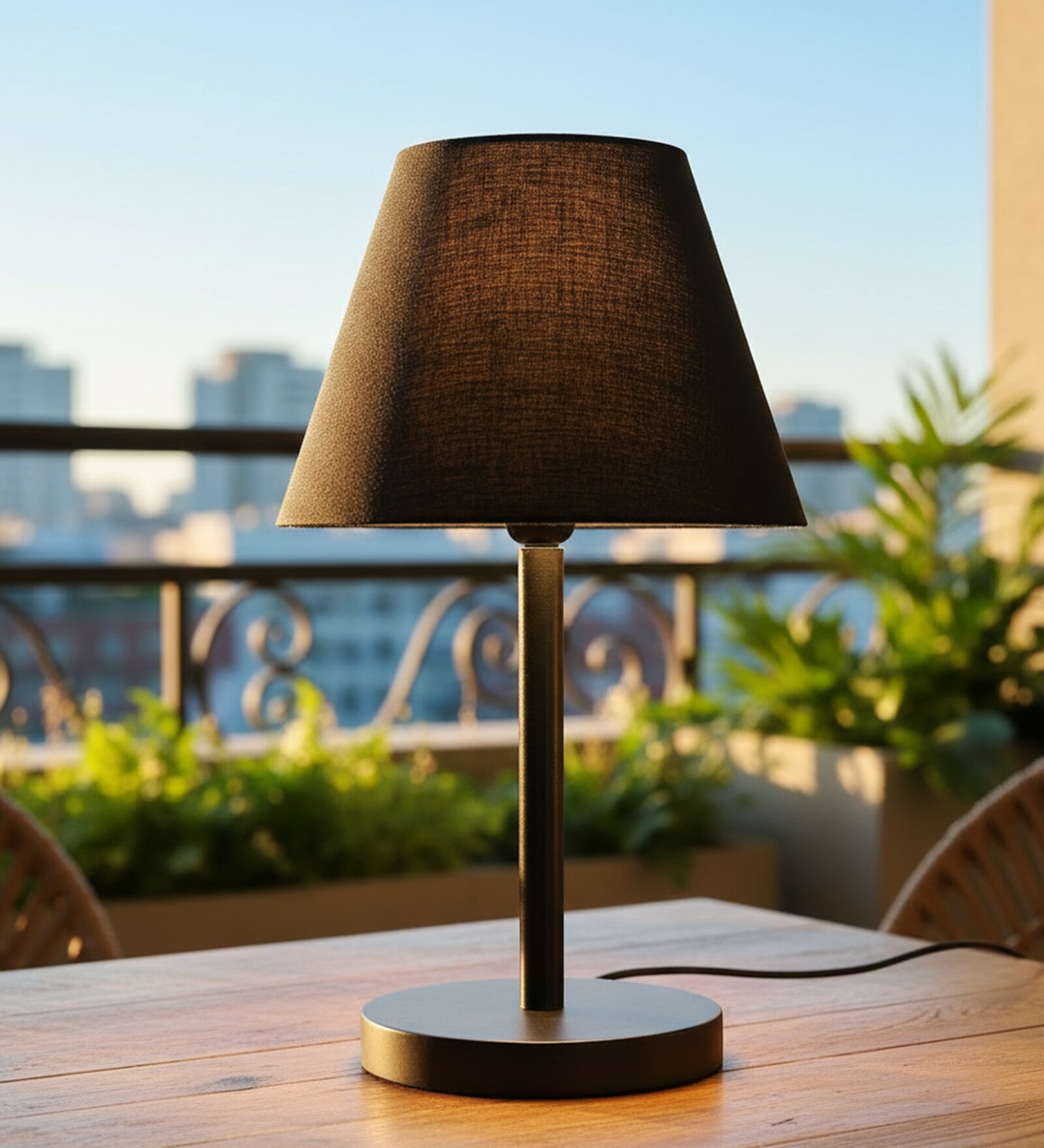 Black Fabric Shade Table Lamp, Minimalist Bedside Lamp with Metal Base for Bedroom, Living Room & Study