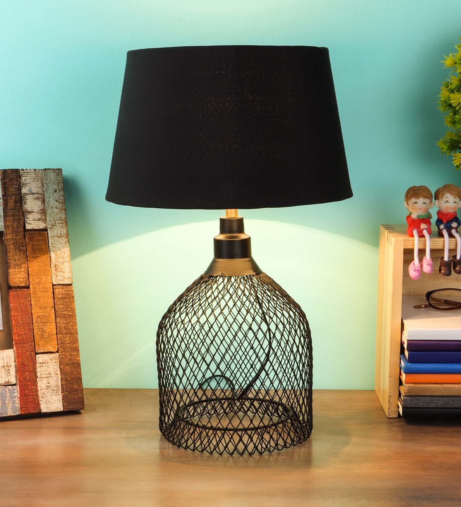 Marigot Black Fabric Shade Night Lamp With Metal Base