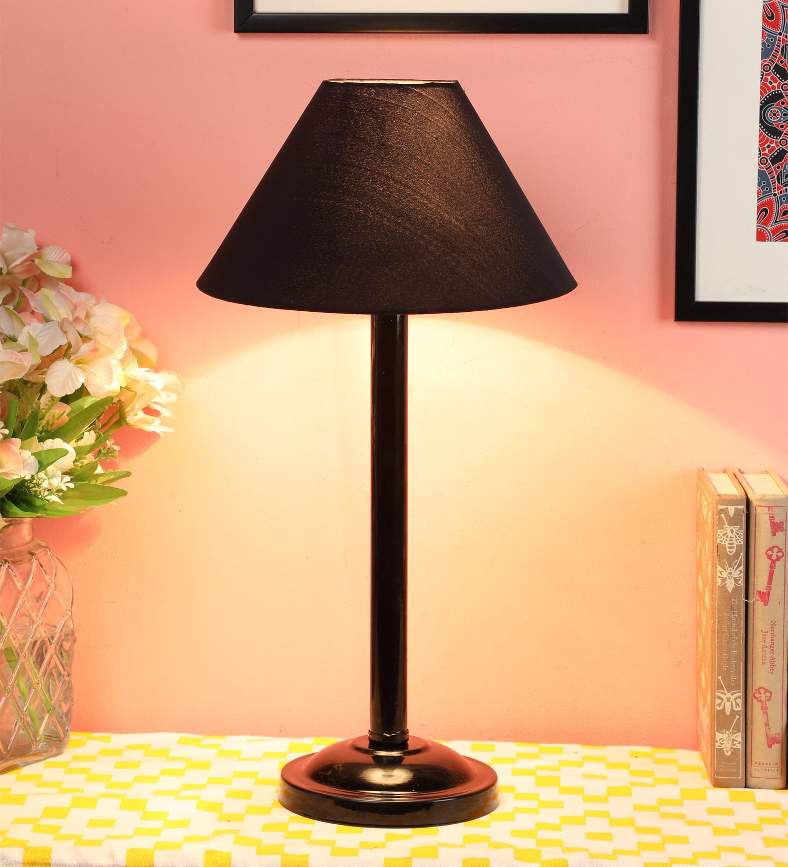 Buy Black Fabric Shade Table Lamp with Black Base by Tu Casa Online