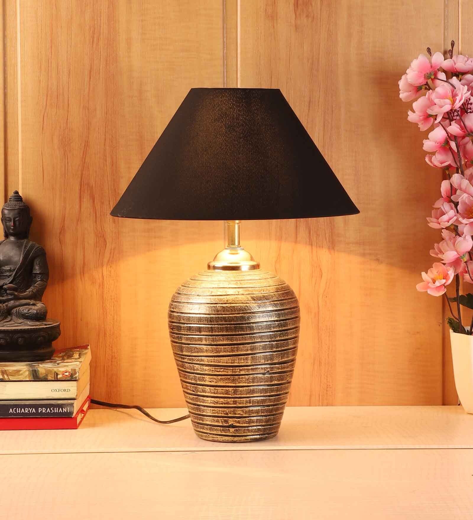 Matera Black Fabric Shade Night Lamp With Teracotta Base
