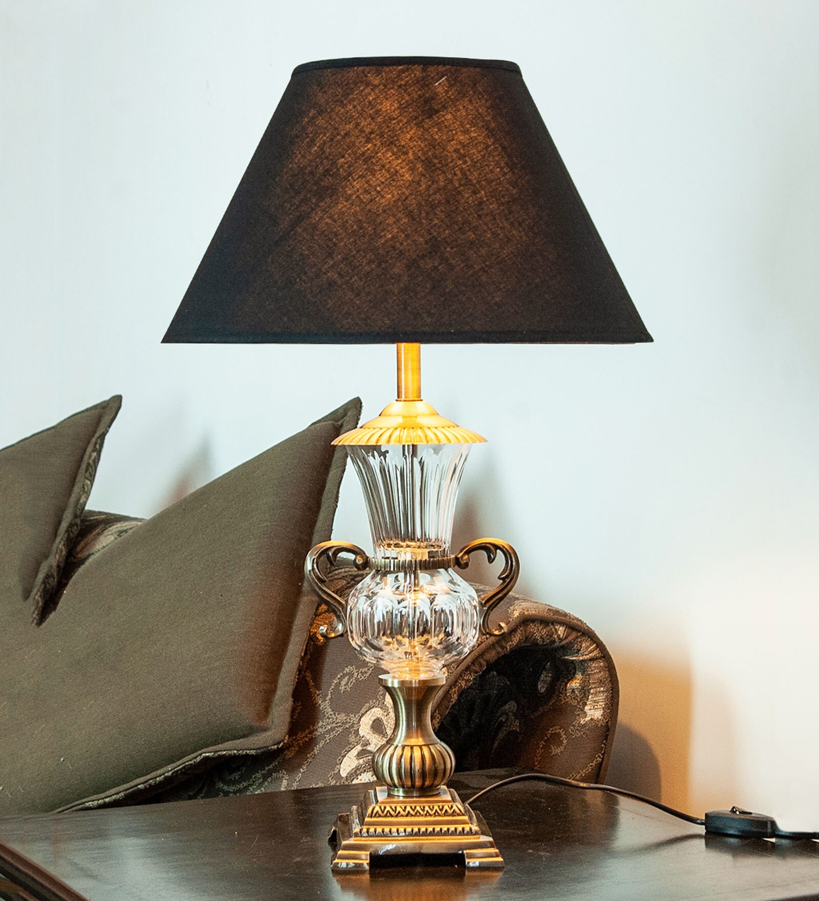 Como Black Fabric Shade Table Lamp With Glass Base