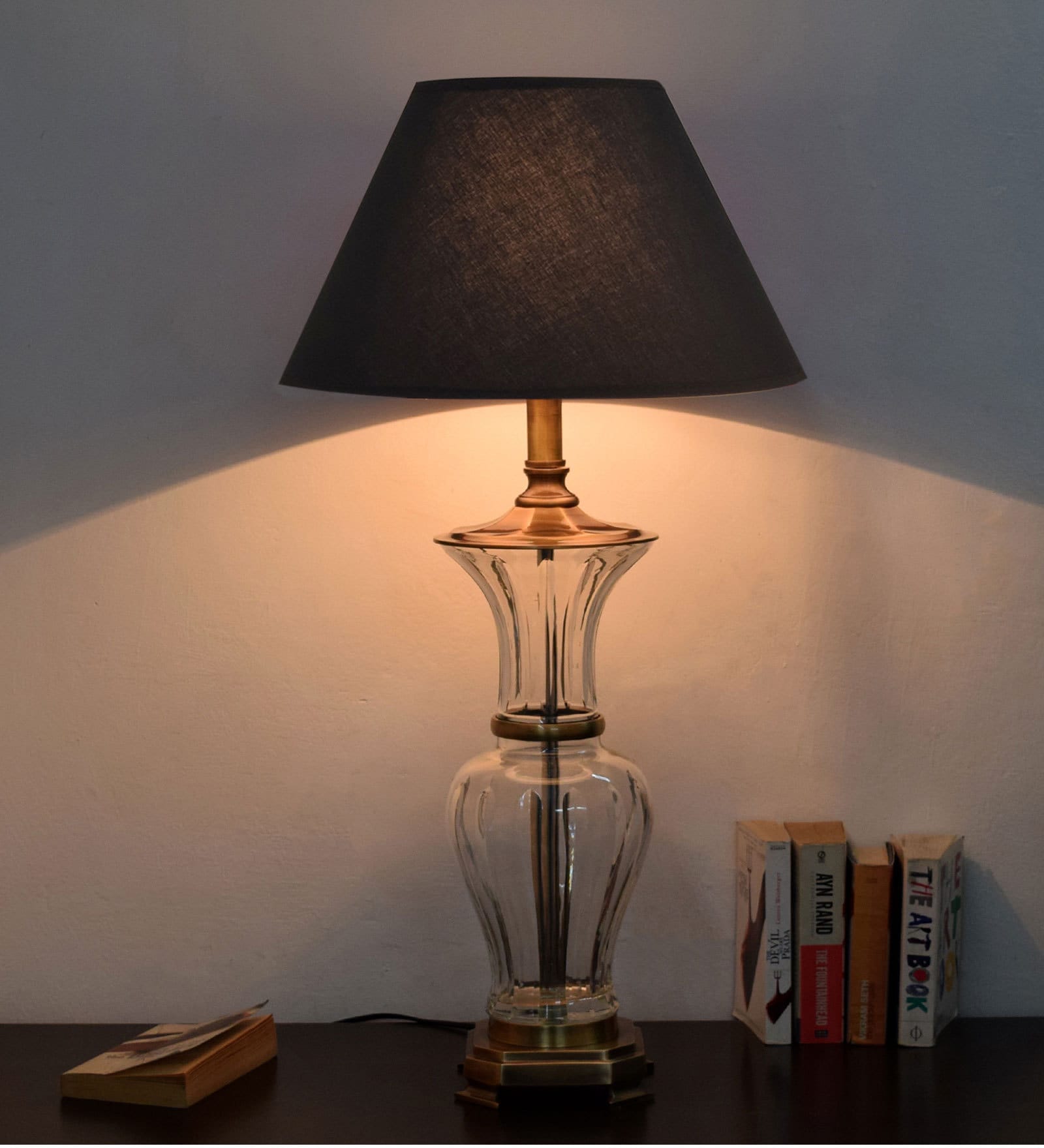 Black Fabric Shade Table Lamp With Transparent Base