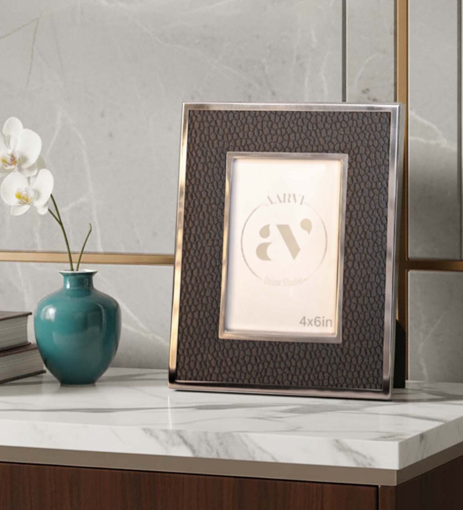 Black Faux Leather Noir Silver Prestige Wall And Tabletop Photo Frame 5X7Inches