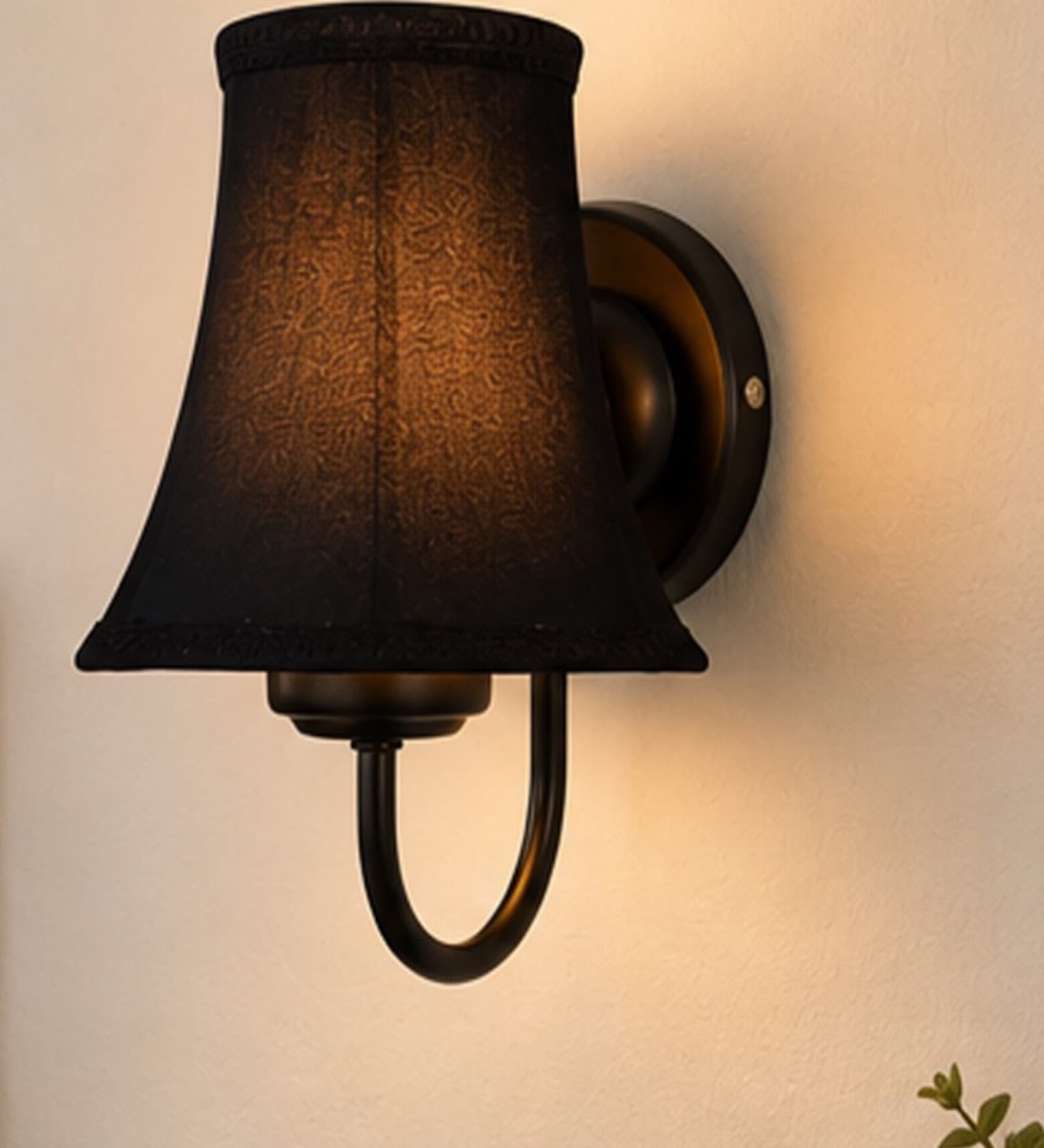 Black Finish Wall Light   Black Cotton Shade | Modern Bedroom Decor