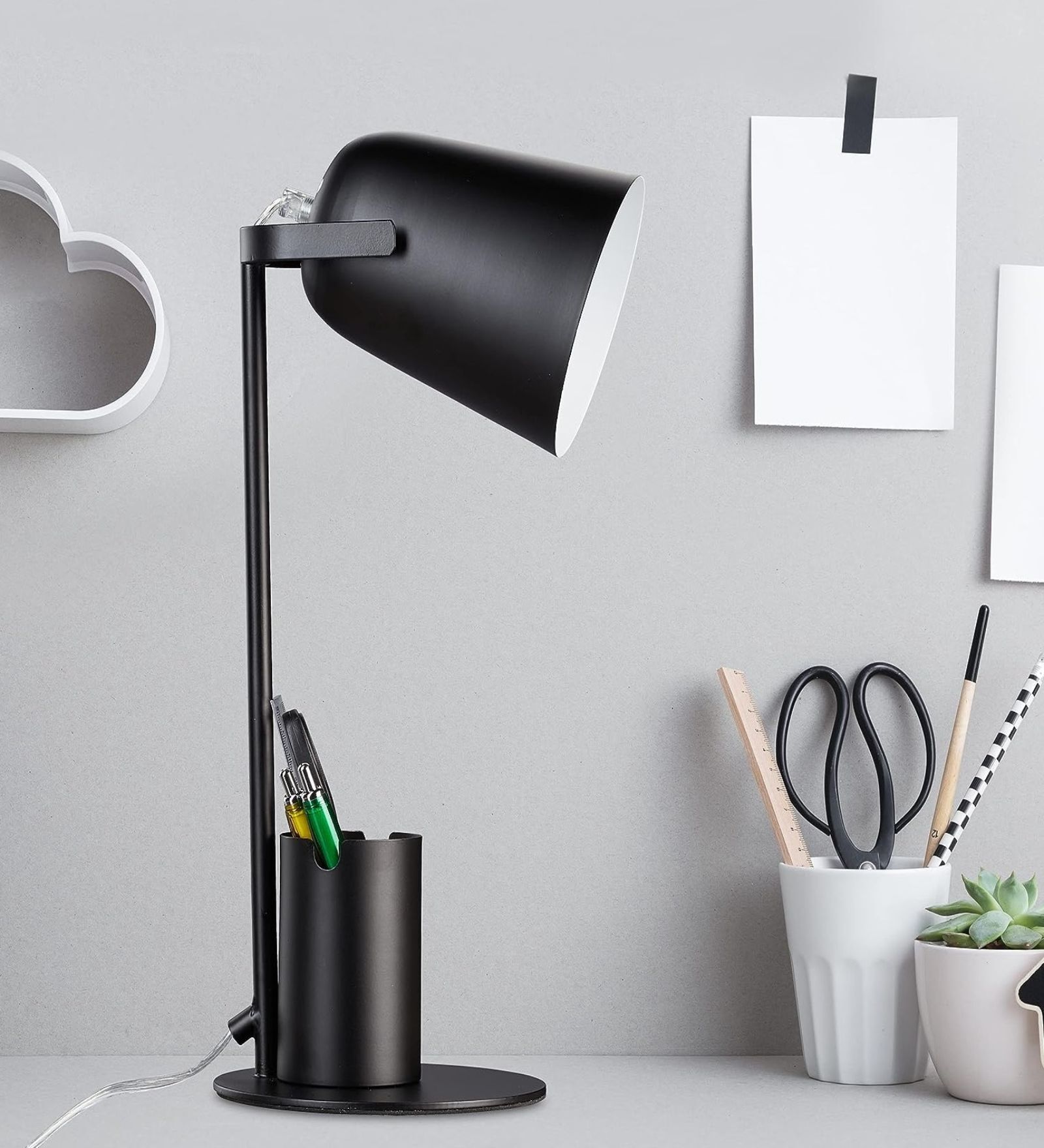 Black Fixed Arm Table Lamp for Study/Reading