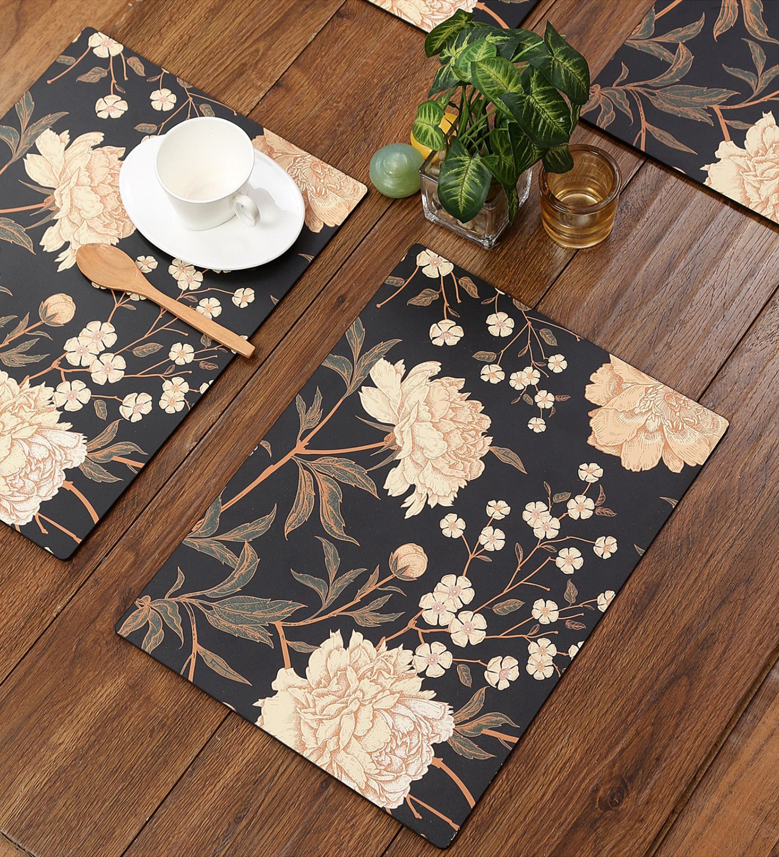 Buy Black Flower Black ( 16 X 12) MDF Placemat (Set of 6) at 25 OFF by