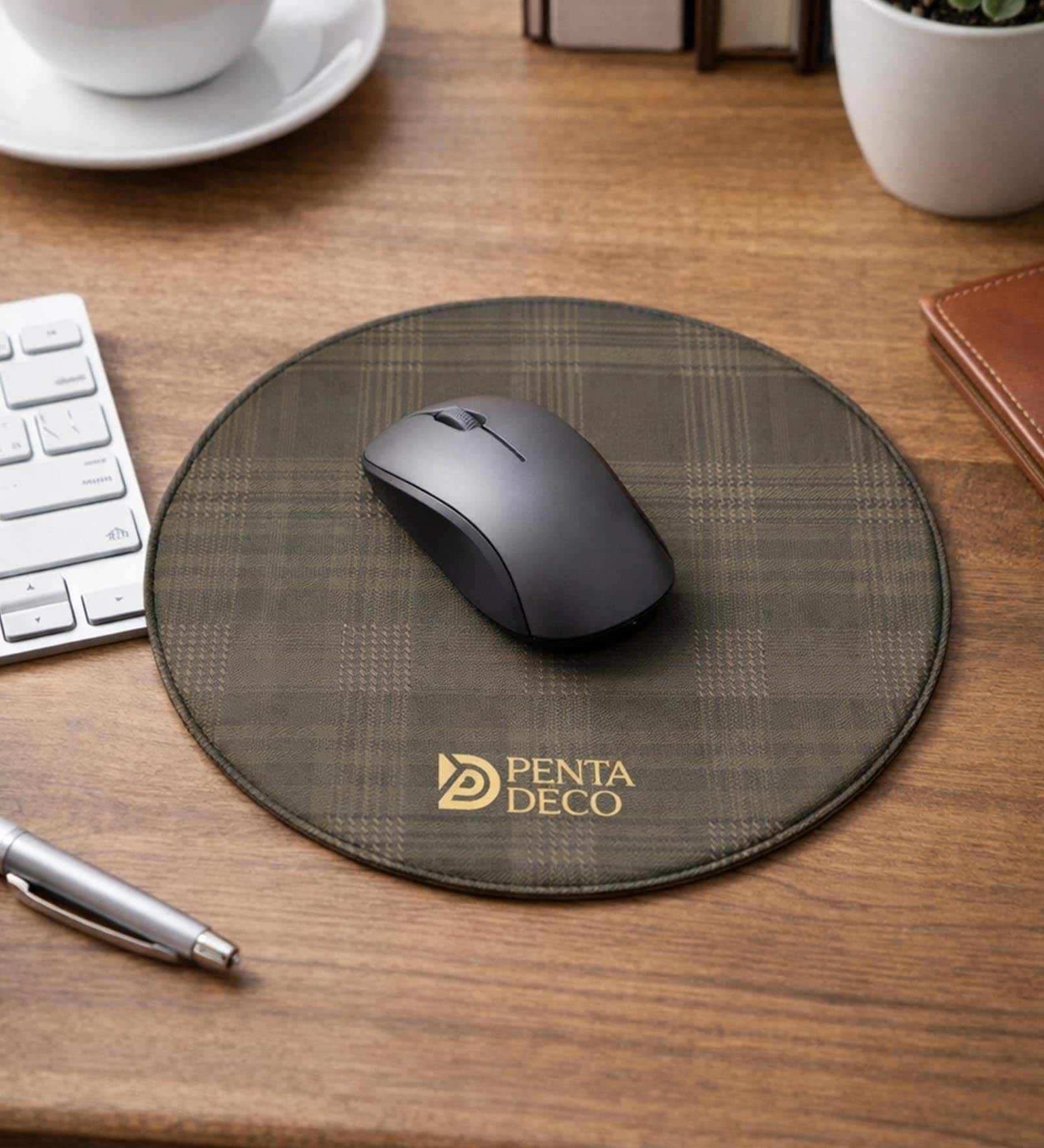 Black Formal Checks Printed Round Mousepad