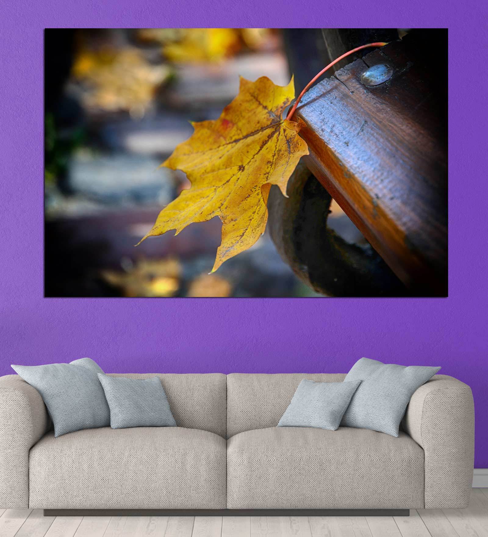 Leaf In Black Canvas Framed Art Print (33 x 21 Inches)