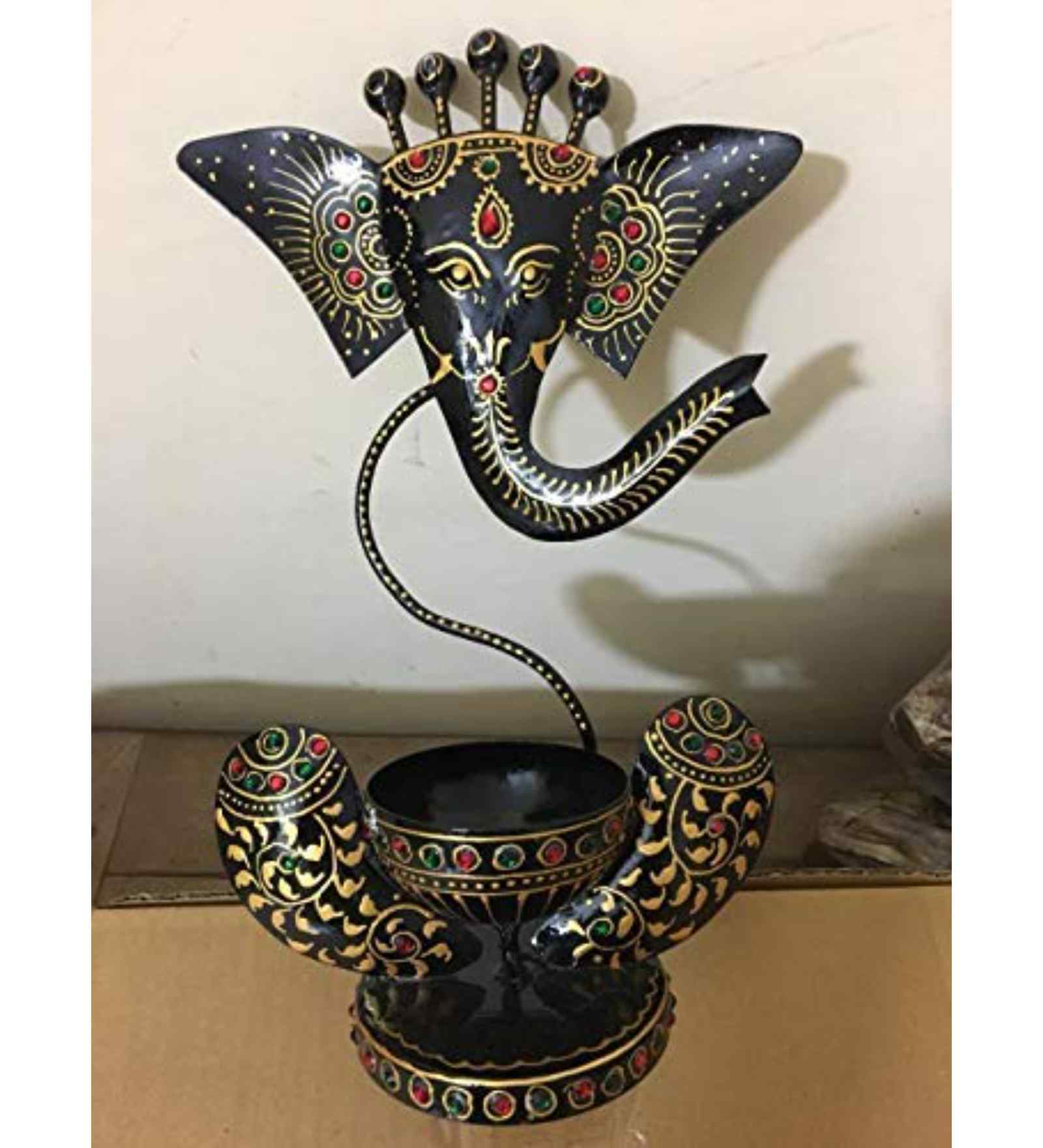 Black Ganesha T Light Holder, Diwali Lights , Diwali Decorative T light Holder Iron 1-Cup Tealight Holder  (Gold, Pack of 1)