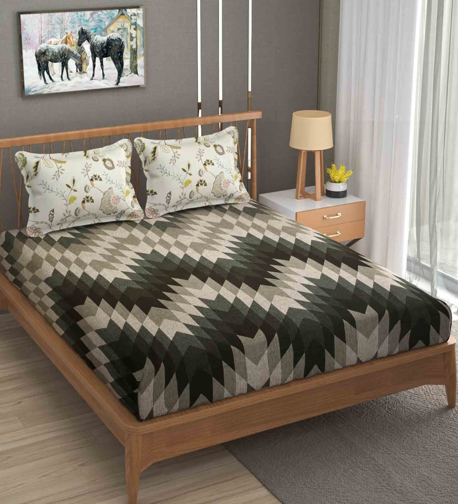 Buy Black Abstract 120 TC Cotton 73 Double Bedsheet with 2 Pillow