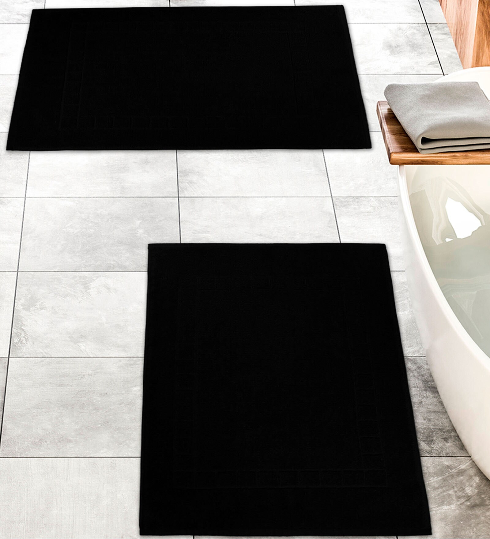 Buy Black Geometric Cotton 31x20 Inches Max Absorbant Bath Mats (Set of ...