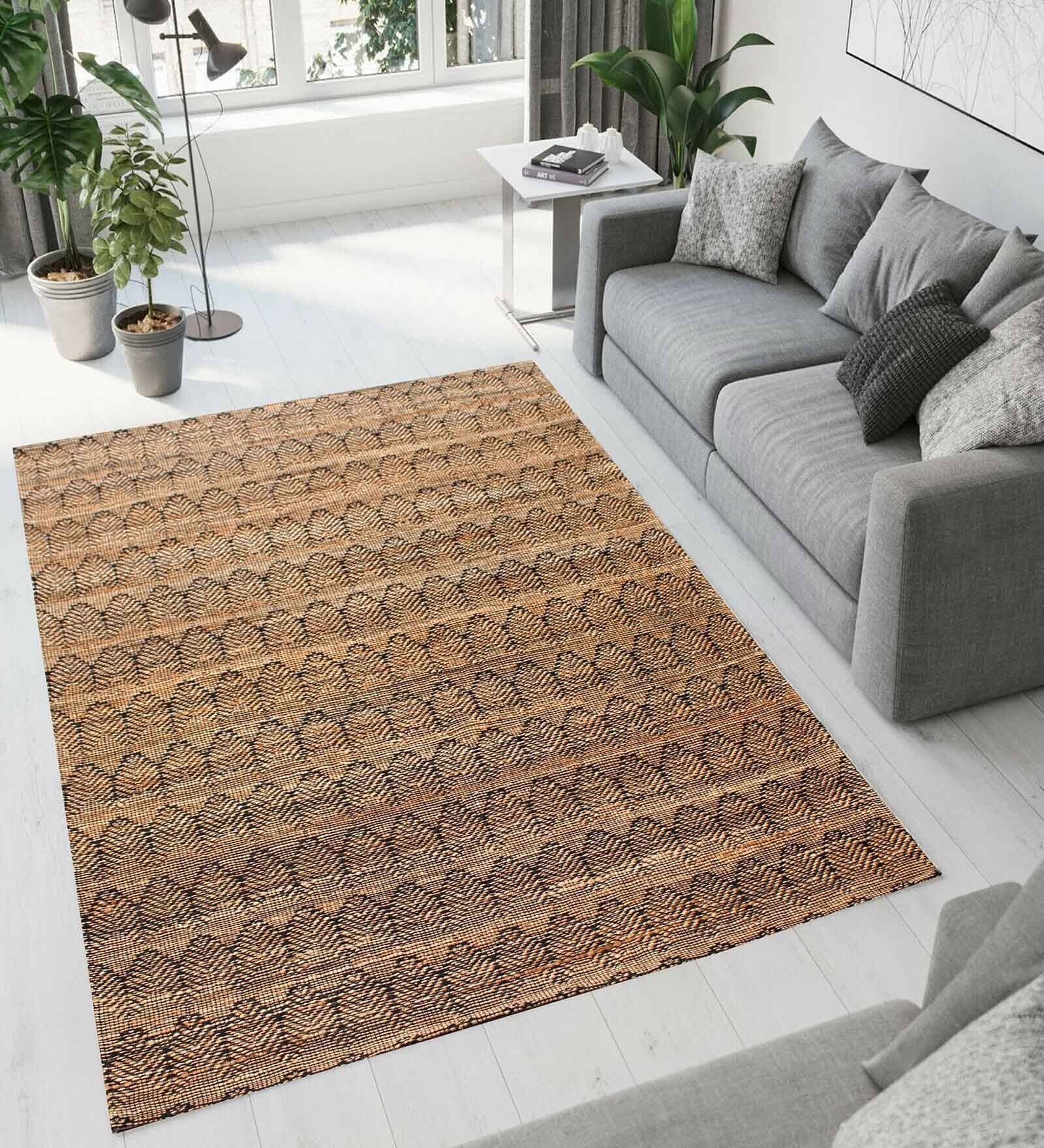 Brown Geometric Jute 5 x 7 Feet Hand Woven Carpet