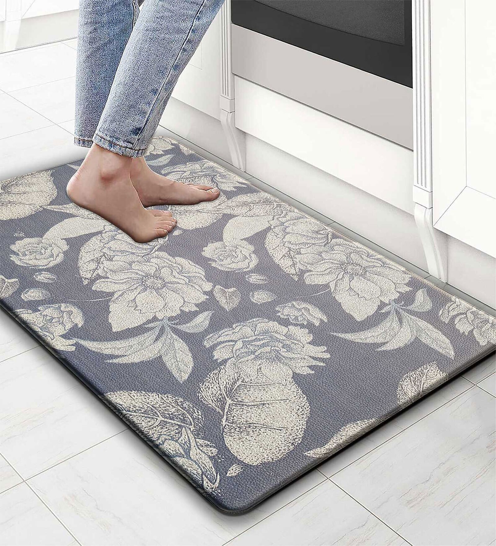 Black Floral Microfibre 30x18 Inches Anti Skid Door Mat