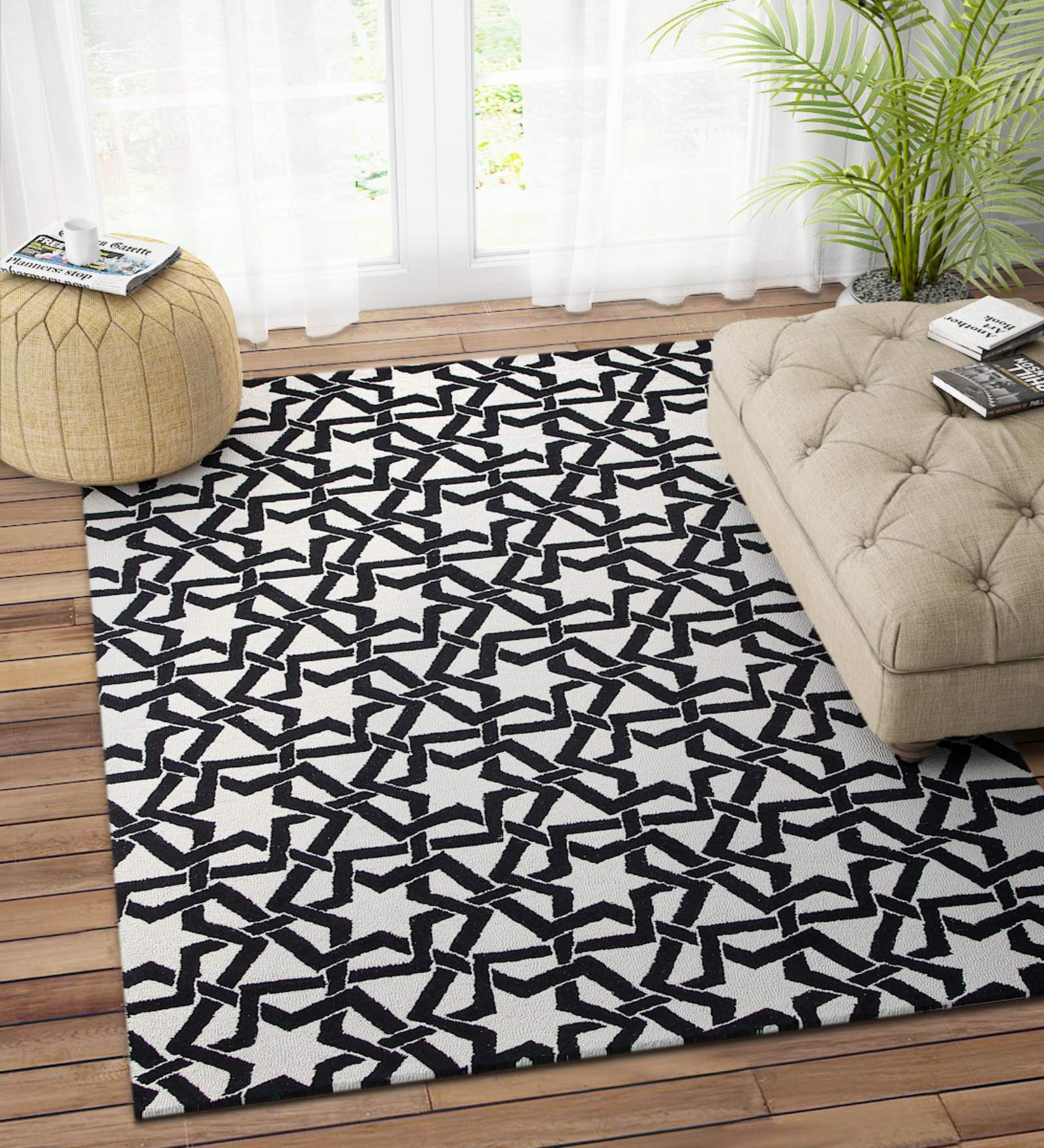 Black Abstract Wool 5ft x 8 ft Hand Tufted Carpet