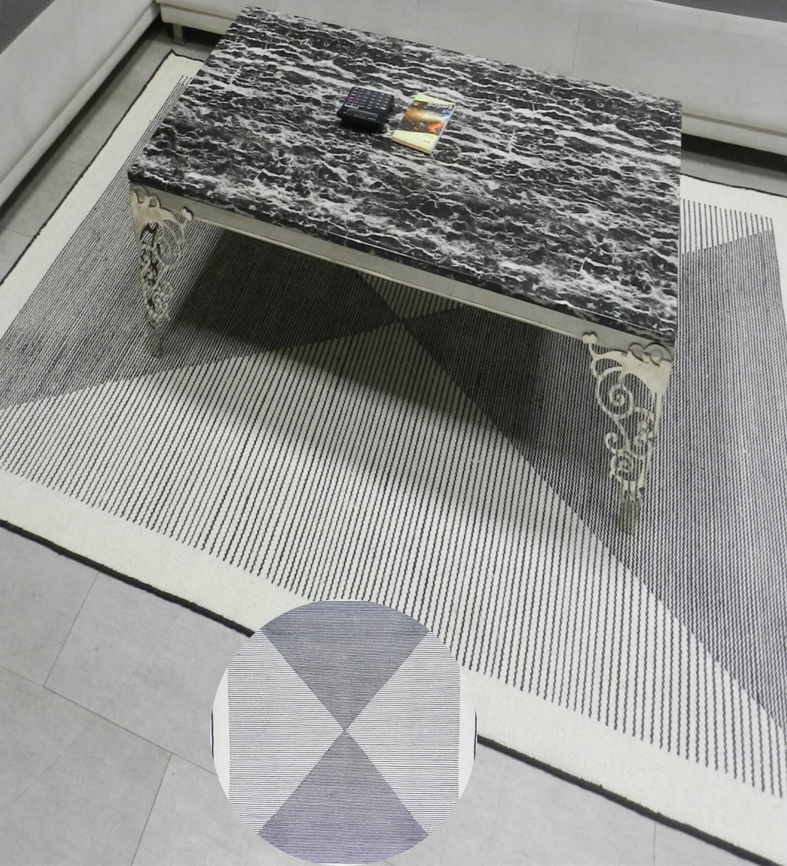 Black Geometrical Wool 8X5 Feet Hand Woven Carpet