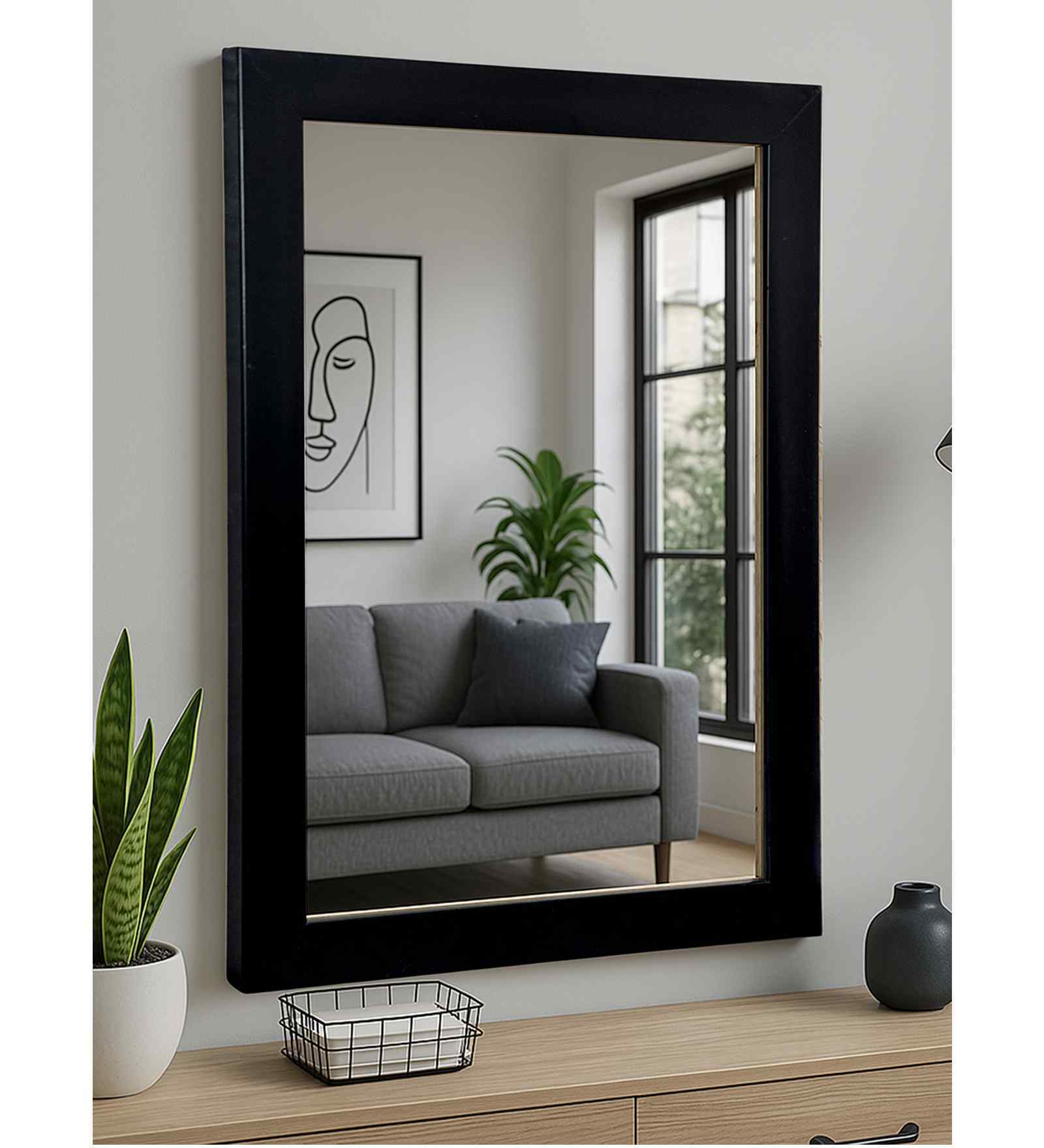 Black Glass Bathroom Wall Mirror