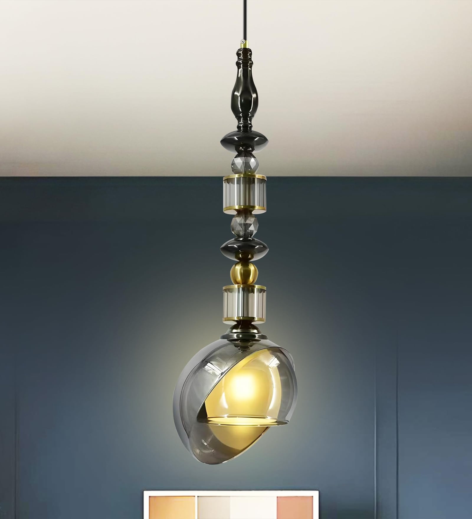 Black Glass Pendant Light with 3 Color Modes