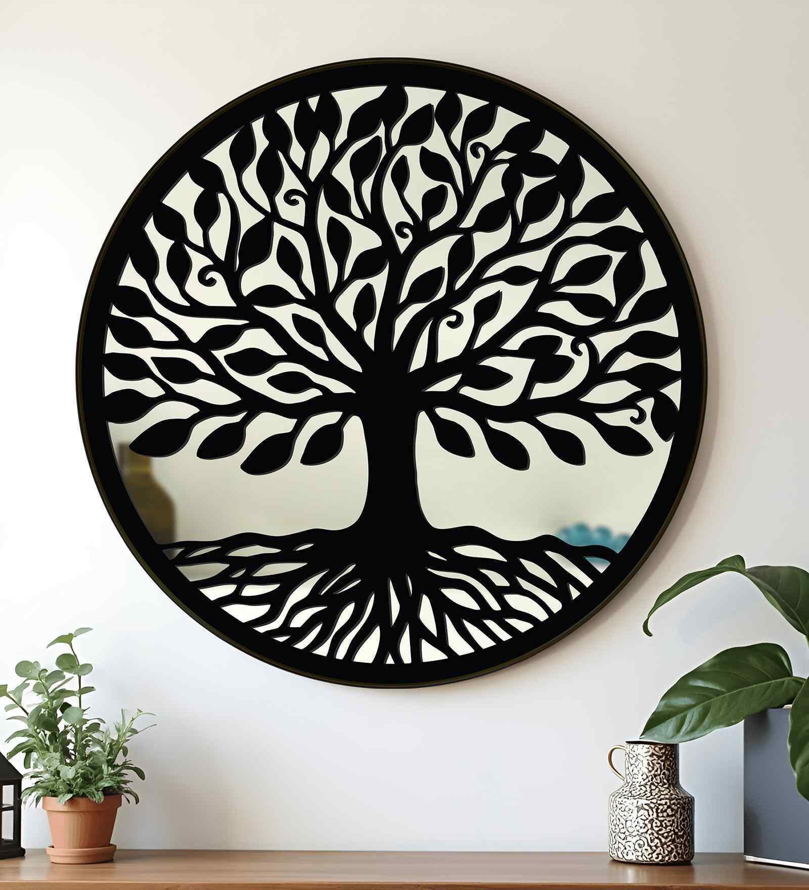 Black Glass Round Acrylic Wall Art Cum Mirror