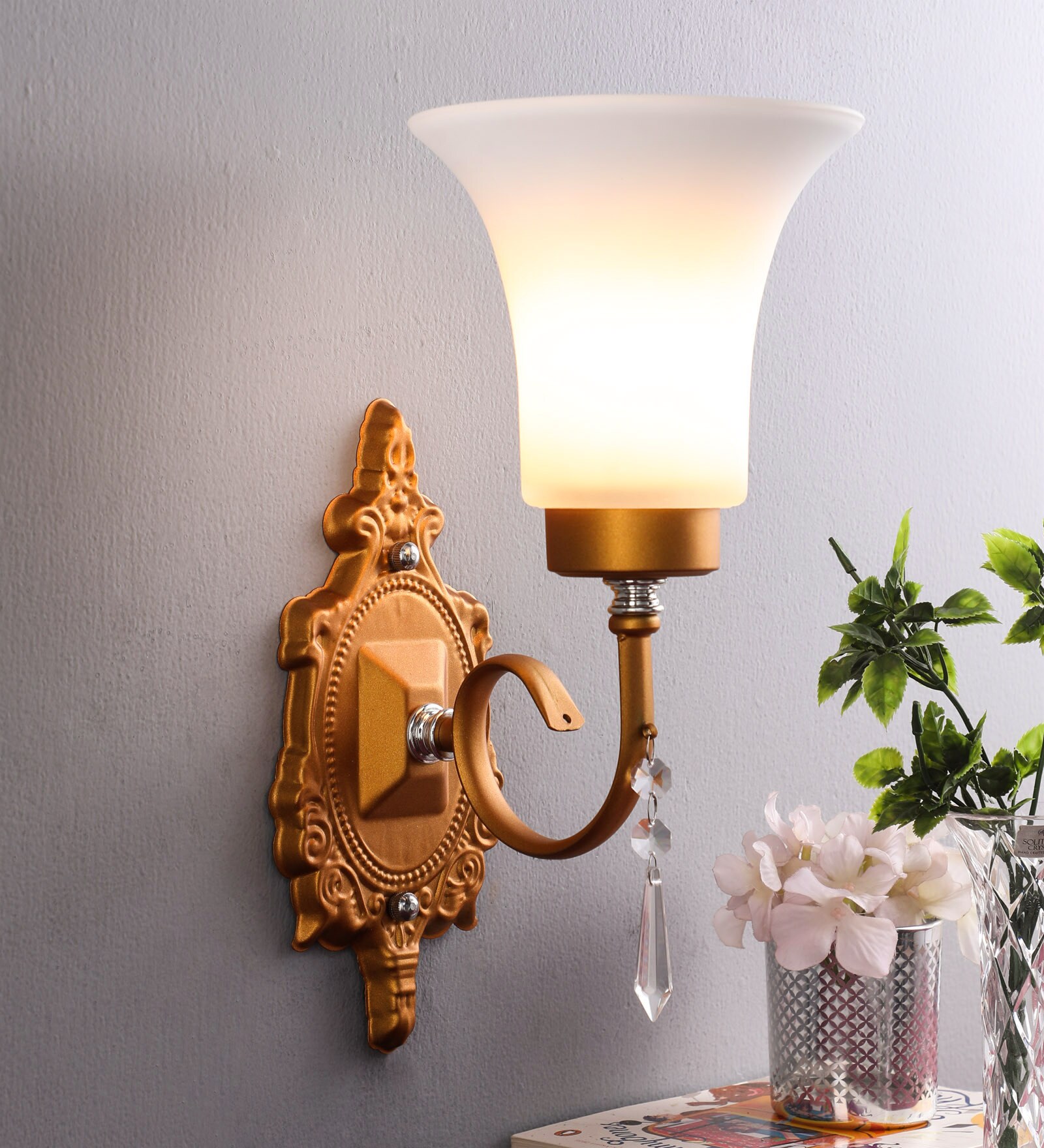 Opaline Gold Glass Wall Sconces