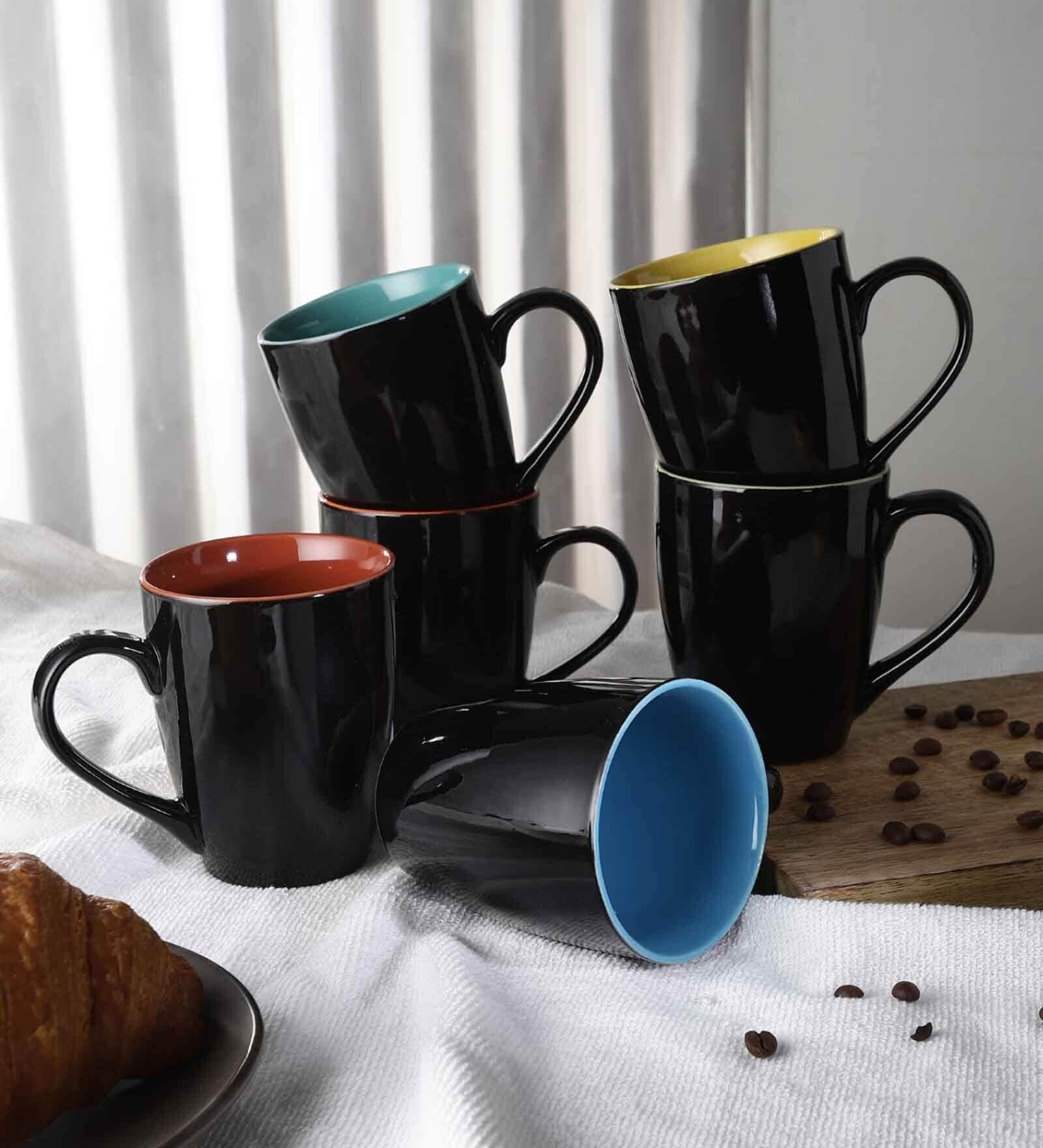 Glazed 300ml Black Ceramic (Set of 6) Coffee Mug