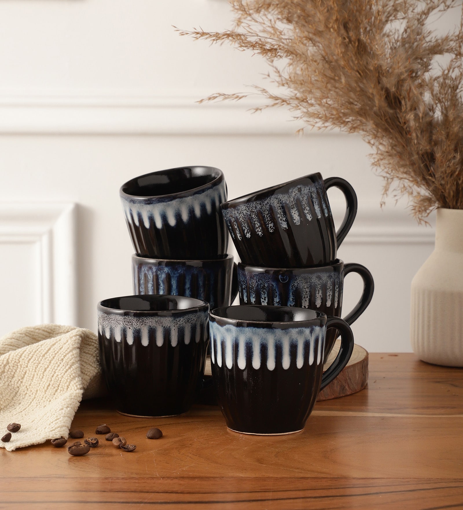 Buy Black Glossy Texture 180ml Ceramic (Set Of 6) Coffee Mug At 55% OFF ...