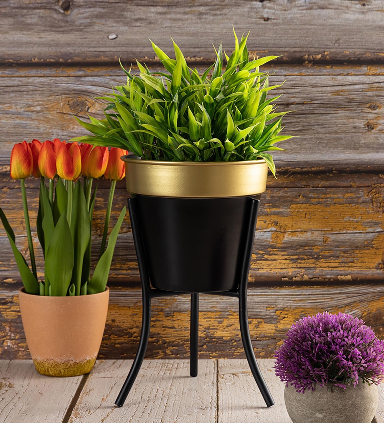 Black&Gold Metal Desk Planter Set of 1