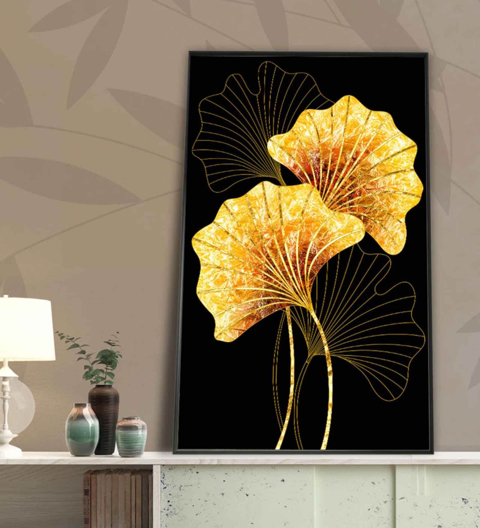 Leave Black Canvas Framed Floral Art Print
