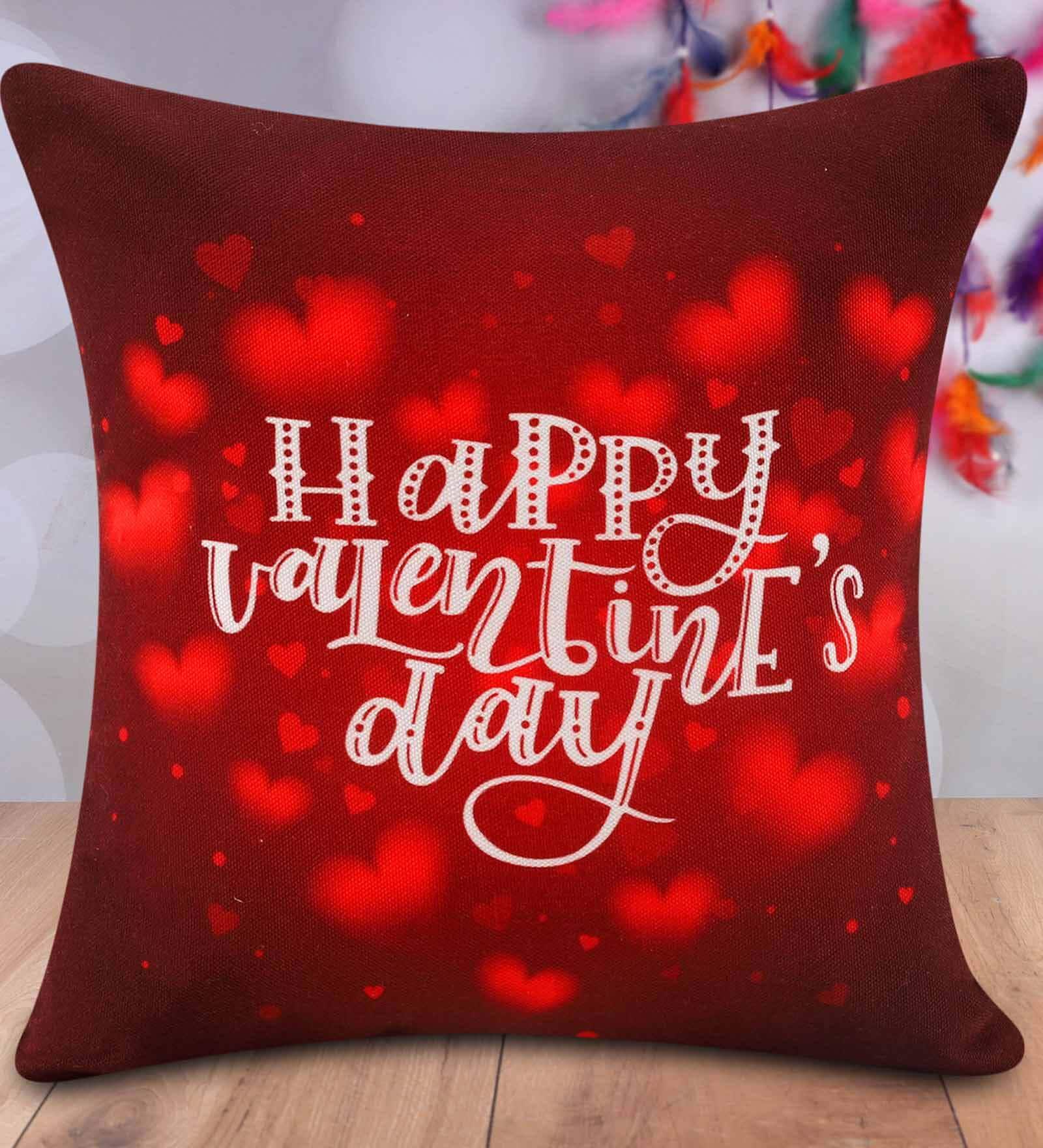 Black Happy Valentine Day Red Hearts Polyester Decorative Cushion