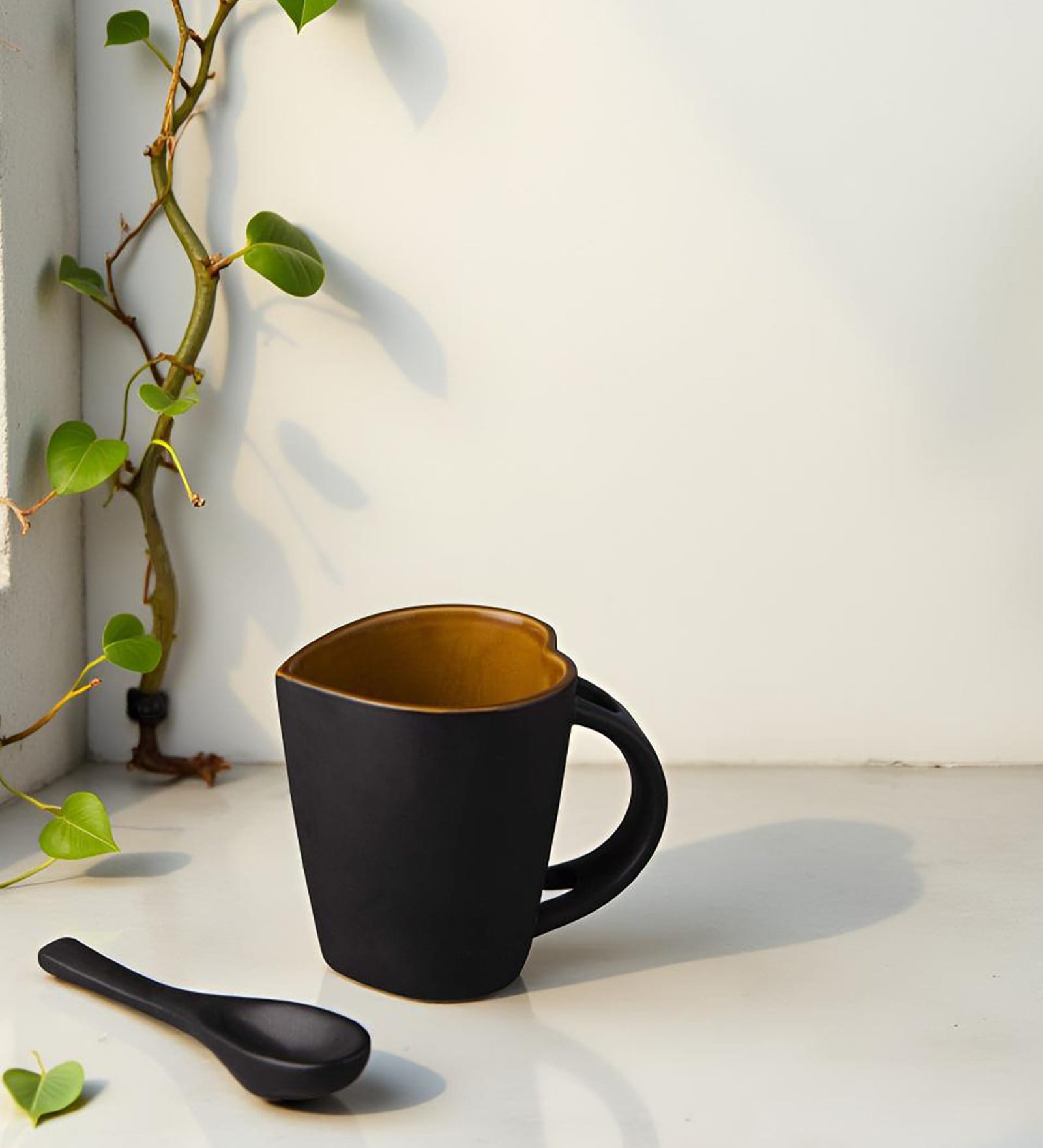 Black Heart Shape Coffee Mug Set of 1 (330 ML Each) Microwave Safe Coffee Mug