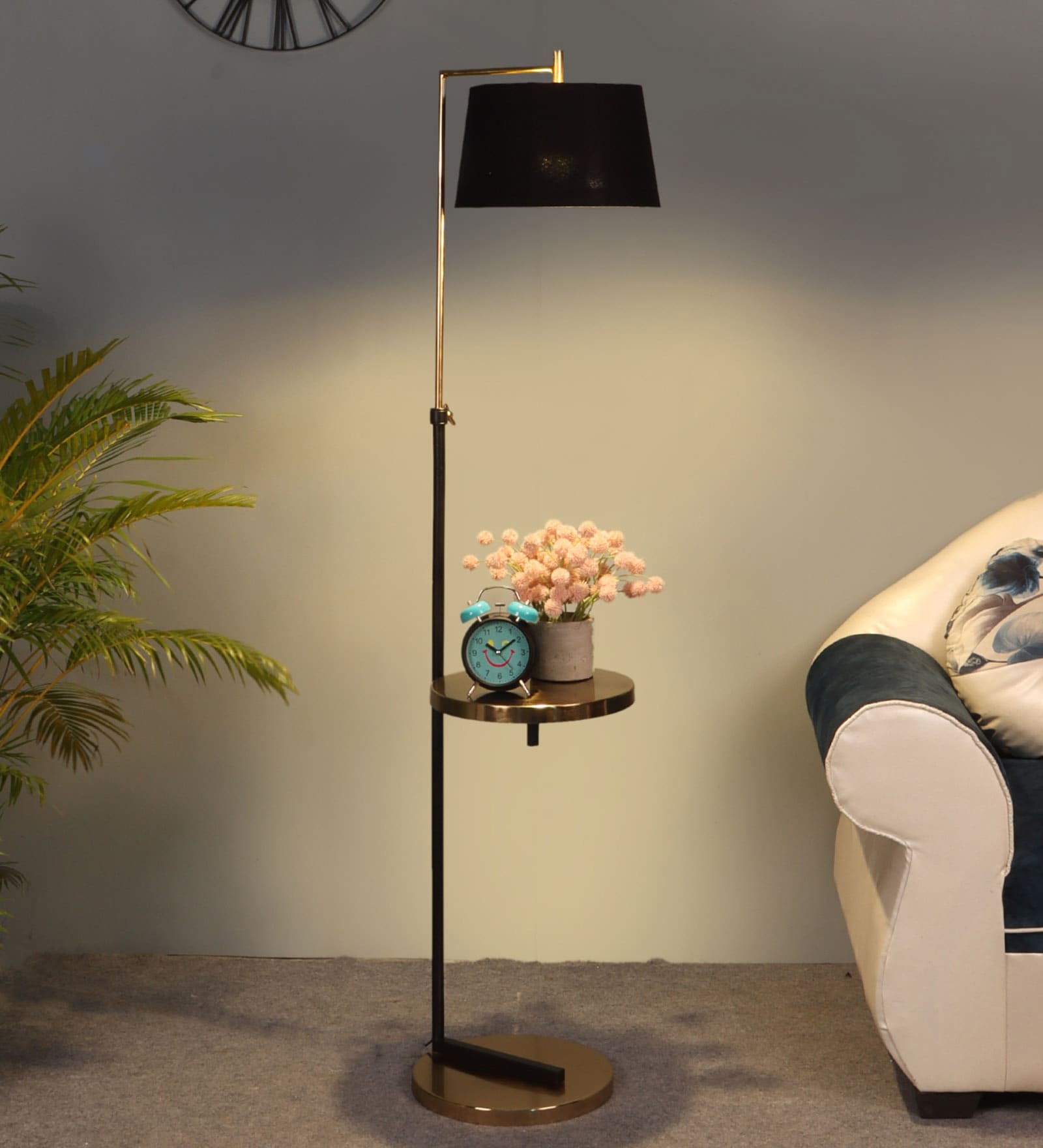 Midwest Black Cloth Shade Shelf Floor Lamp With Iron Base