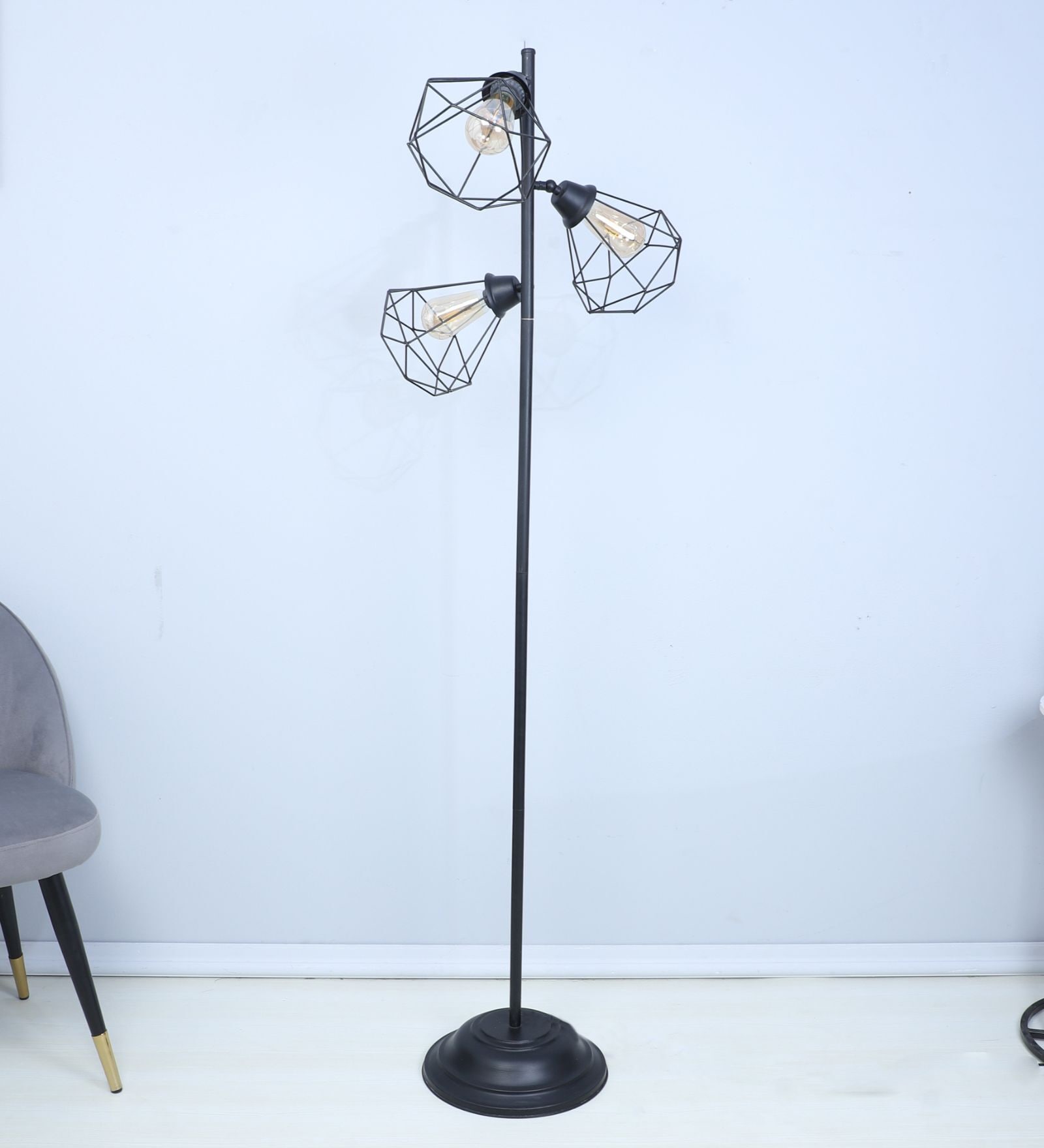 Black Iron Base Foldable Floor Lamps White Glass Shade