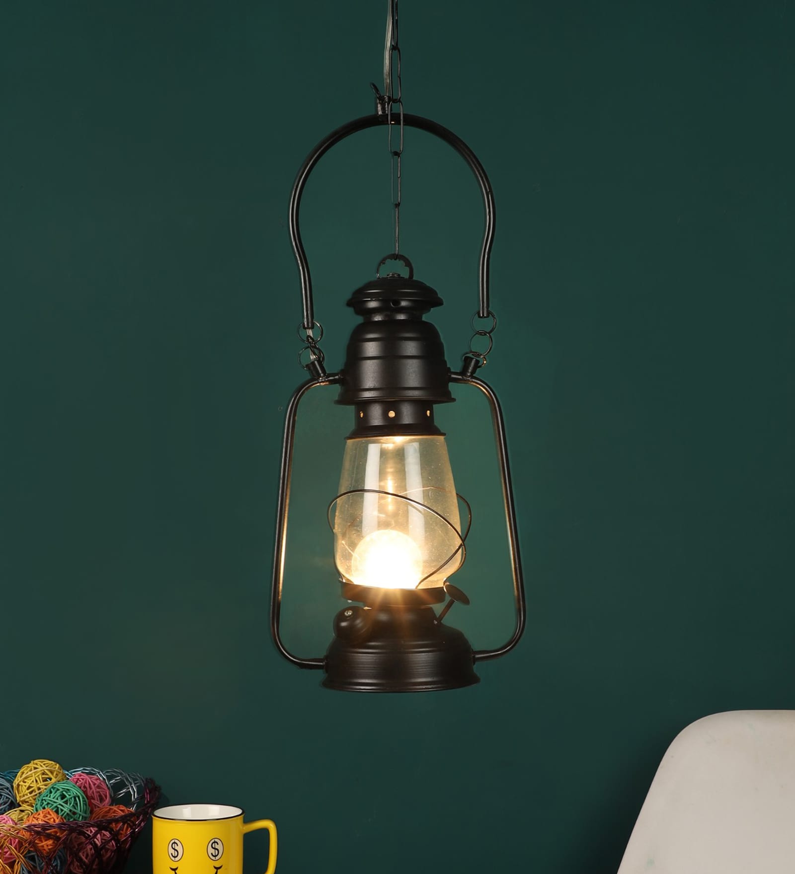Veze Black Iron and Glass Hanging Light