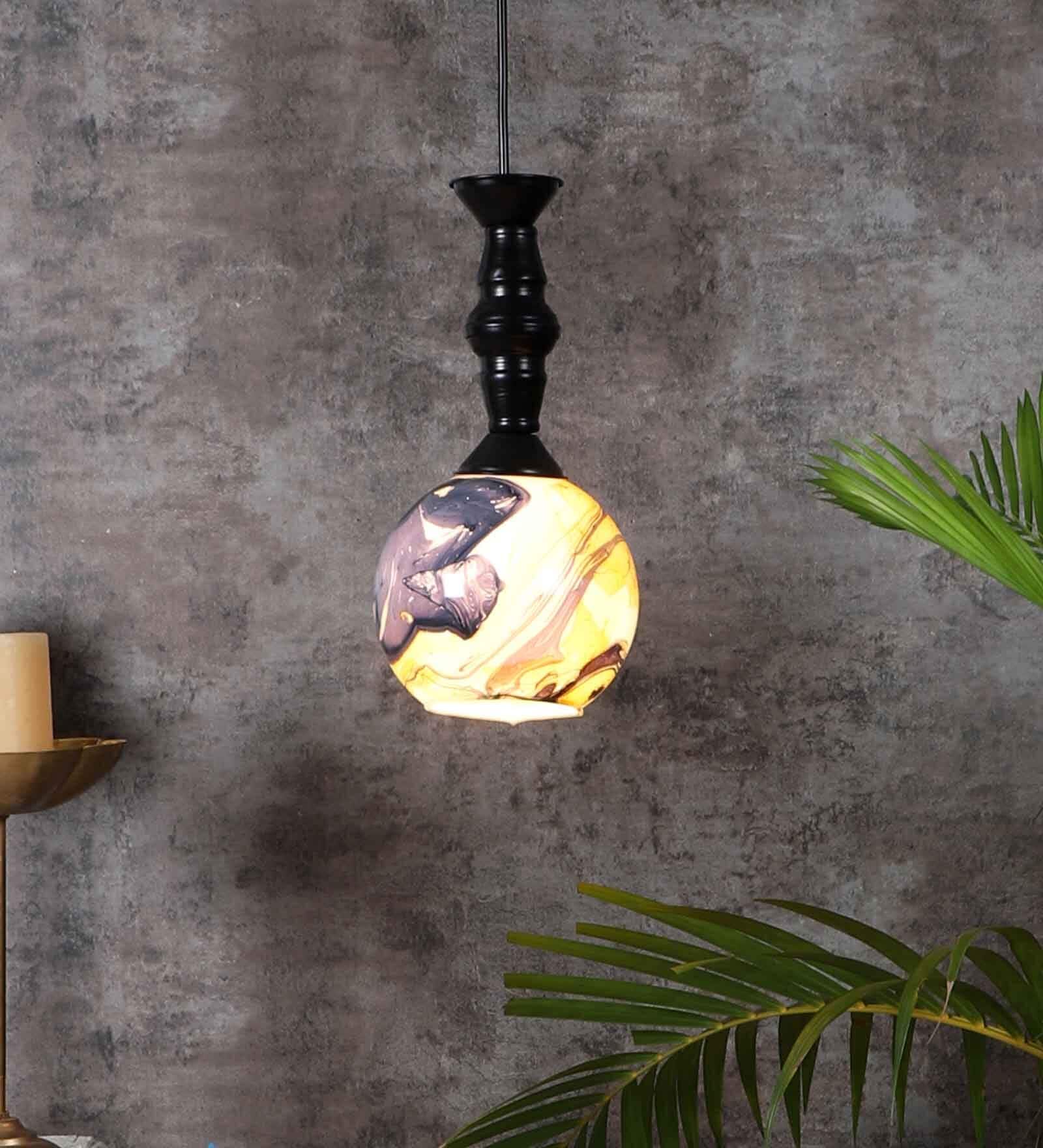 Inky Black Iron Hanging Light