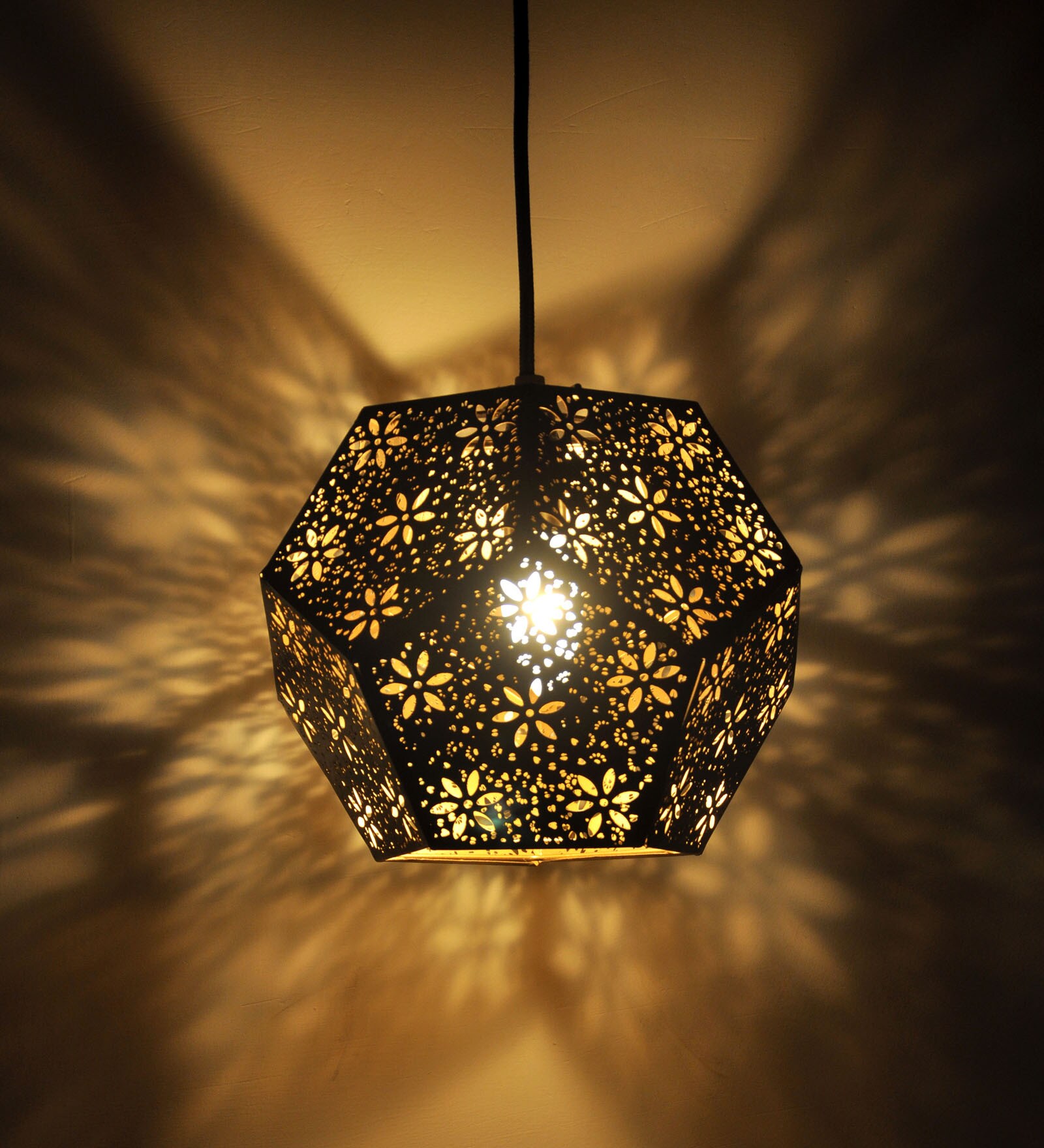 Black and Gold Metal Polyhedron Hanging Light