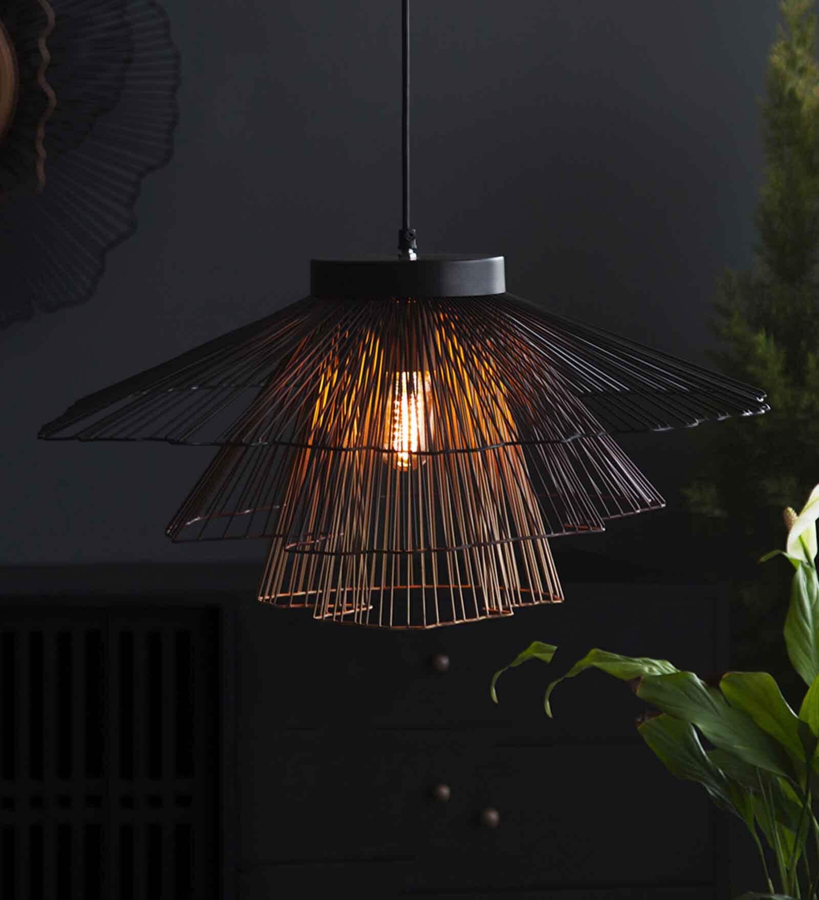 Black Iron Single Hanging Light Handcrafted