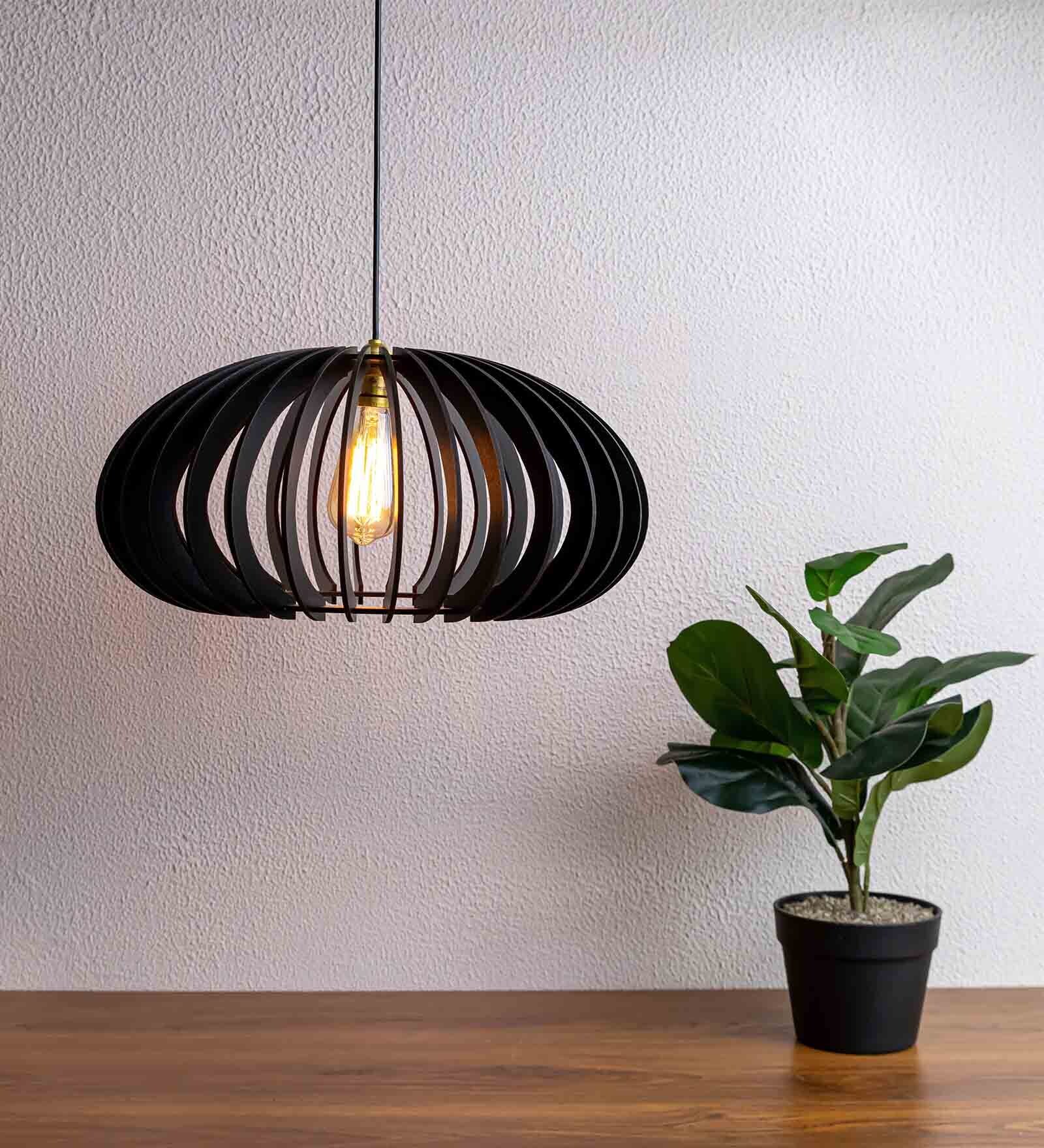 Malan Black Wooden Hanging Light