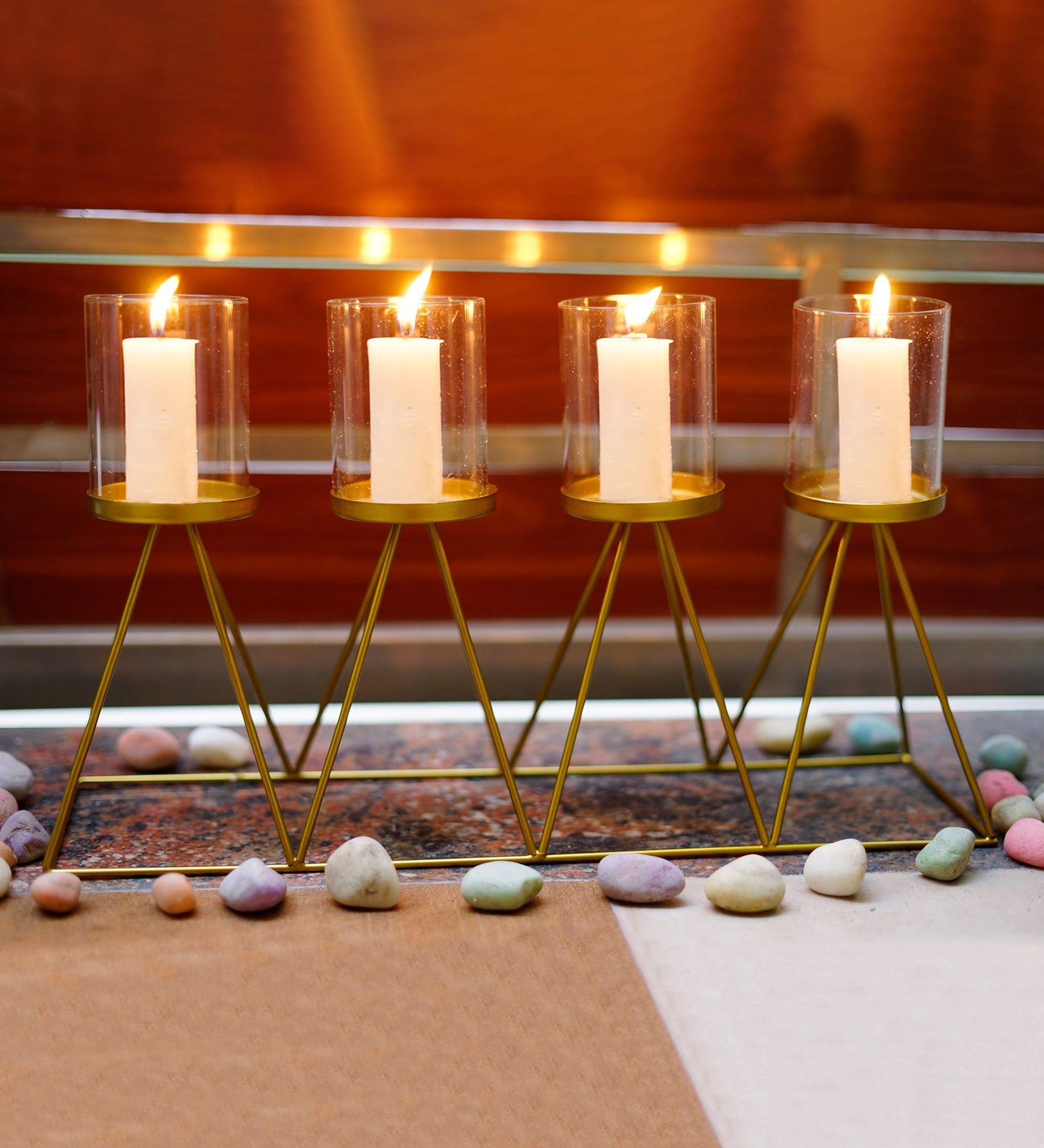 Set Of 4 Golden Iron Candle Holder