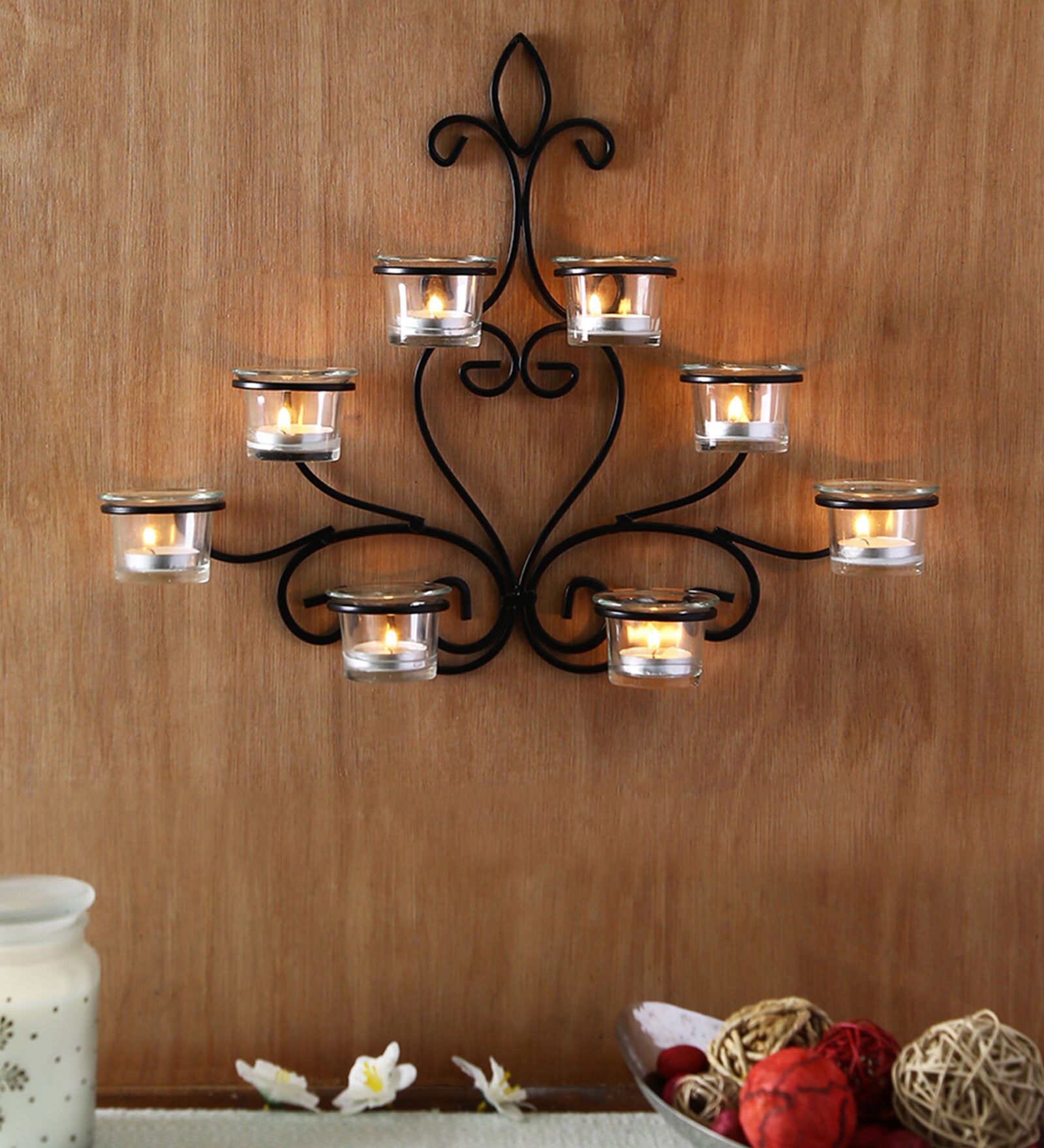 Black Metal Lyon Wall Tea Light Holder