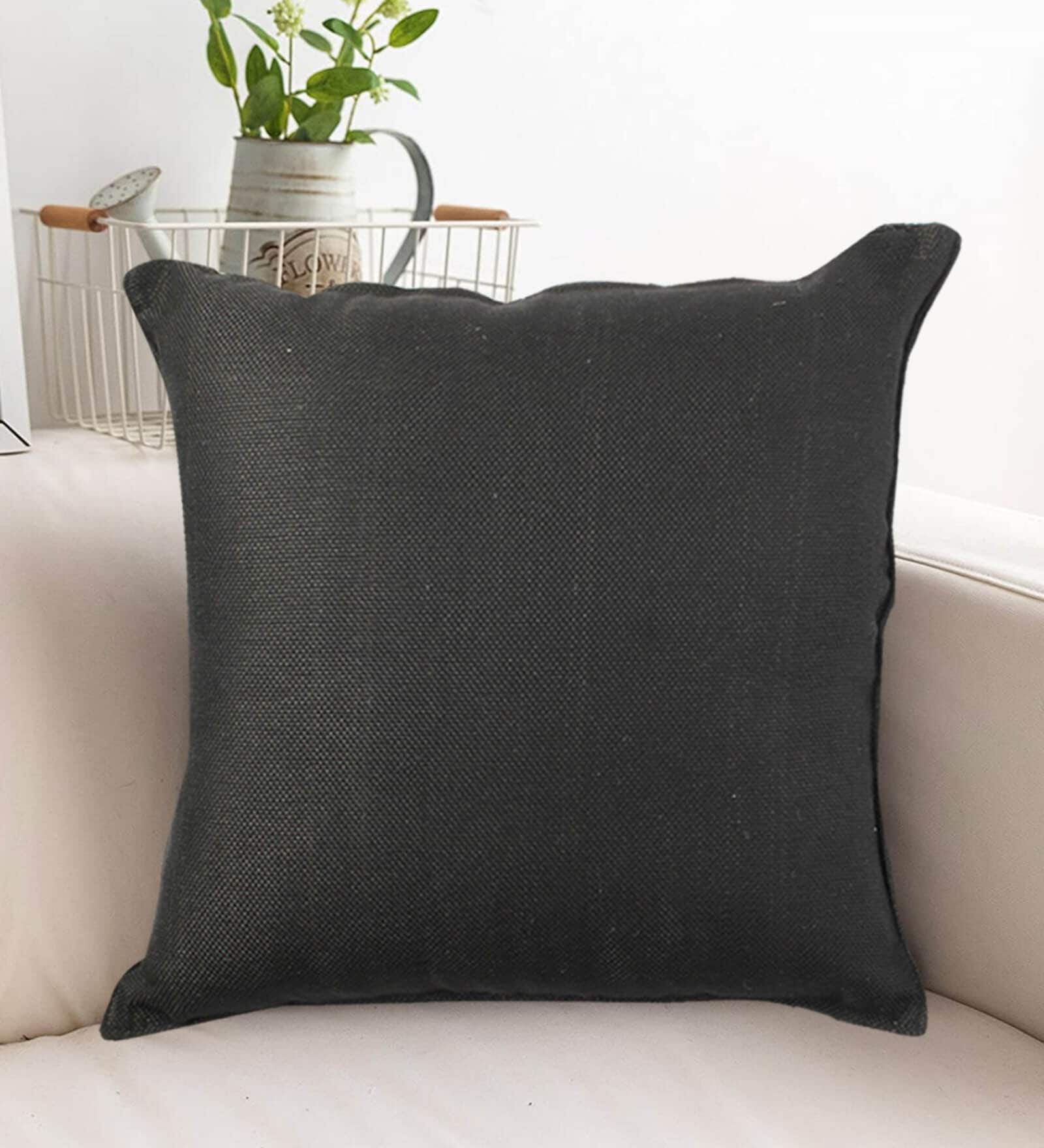 Black Solid Jute 20 x 20 Inches Cushion Covers (Set of 3)