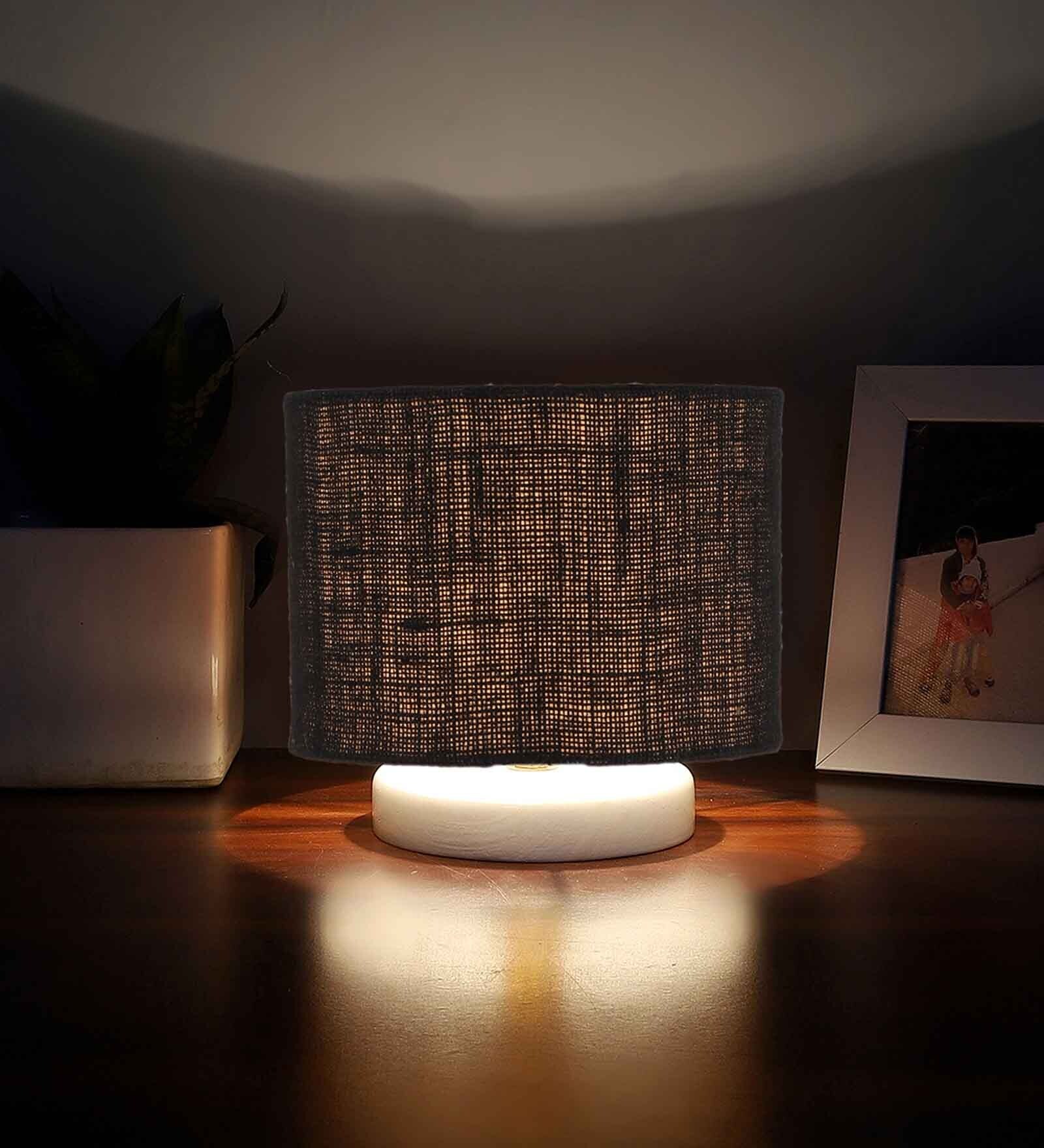 Black Jute Table Lamp with White wood base -36