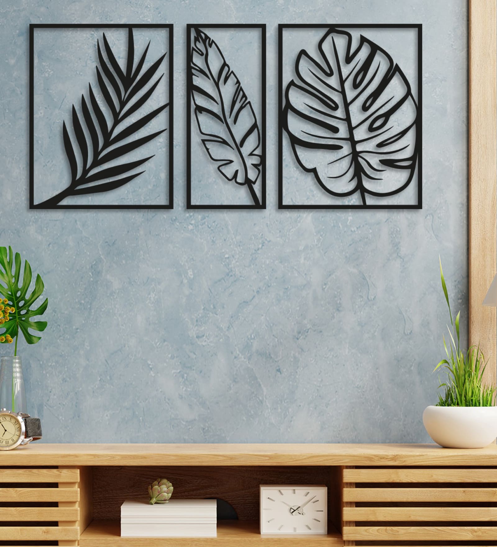 Black Leaves Design Wooden Wall Decor