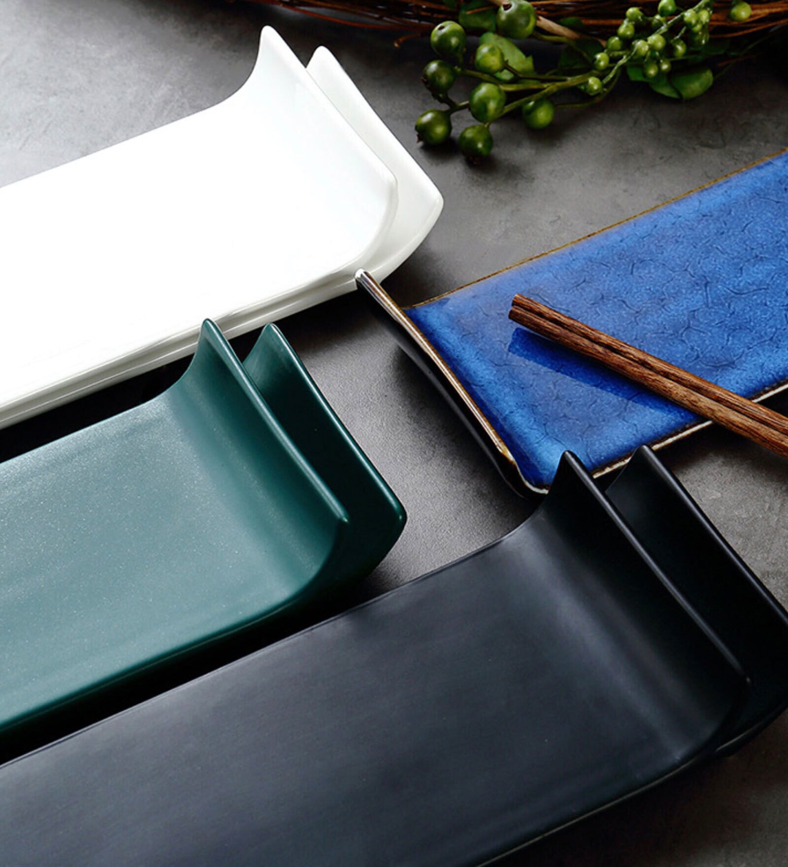 Long Black 12 Inch Ceramic Appetizer Platter Long Black 12 Inch Ceramic Appetizer Platter